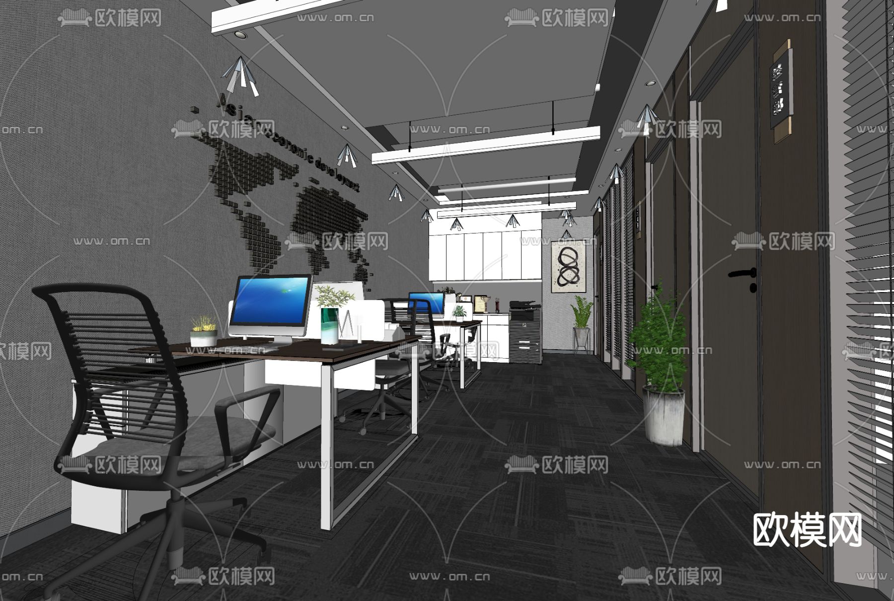 现代办公区su模型下载（渲染图2）