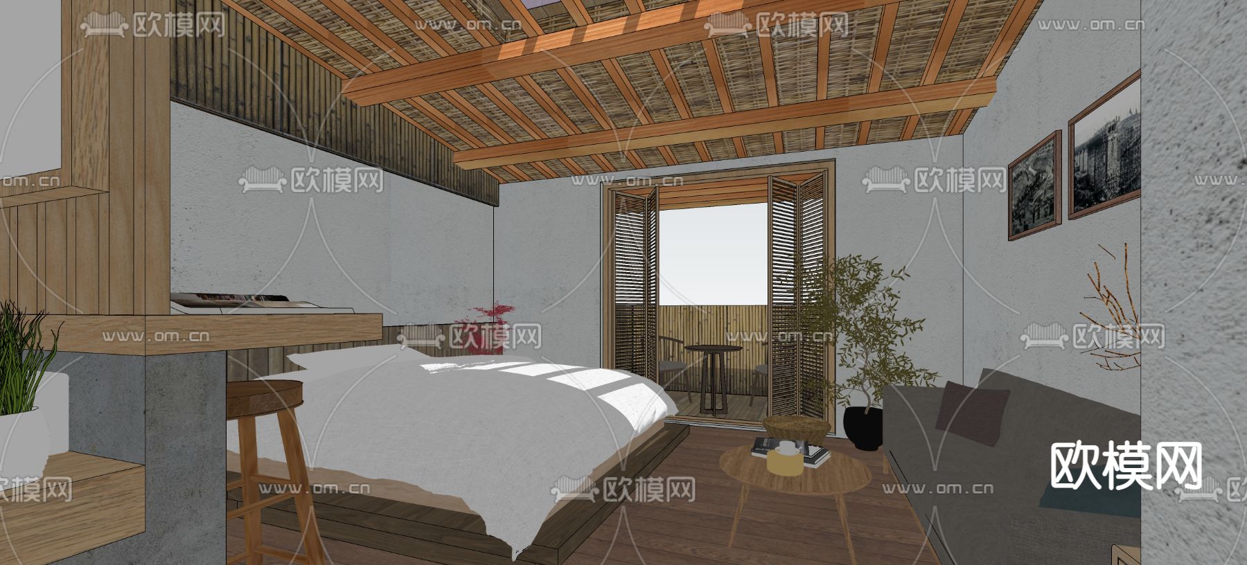 自然风民宿客房su模型下载（渲染图4）