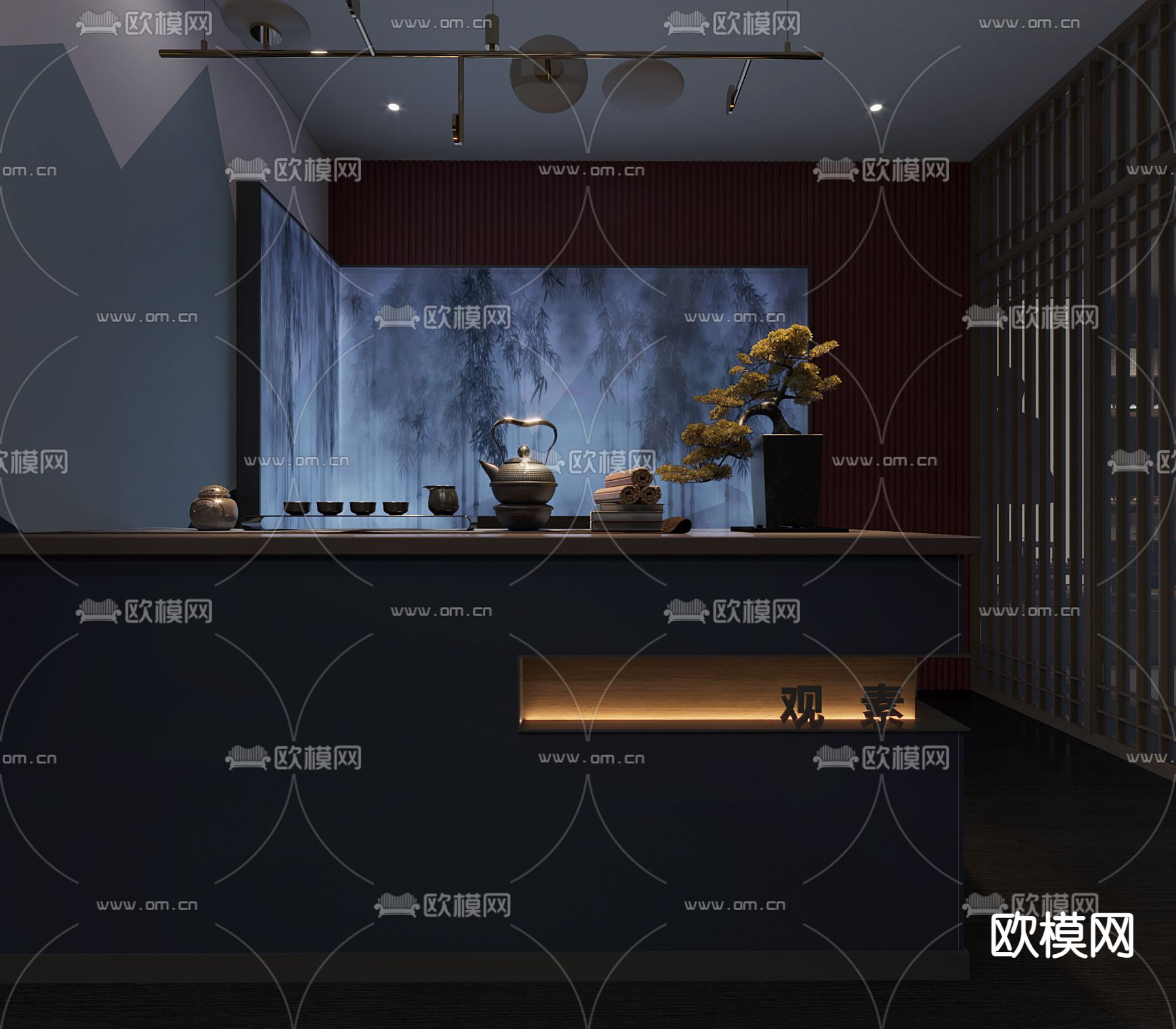 新中式茶楼3d模型下载（渲染图3）