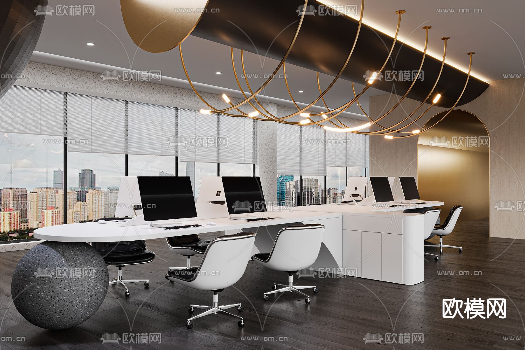 现代办公区su模型下载（渲染图1）