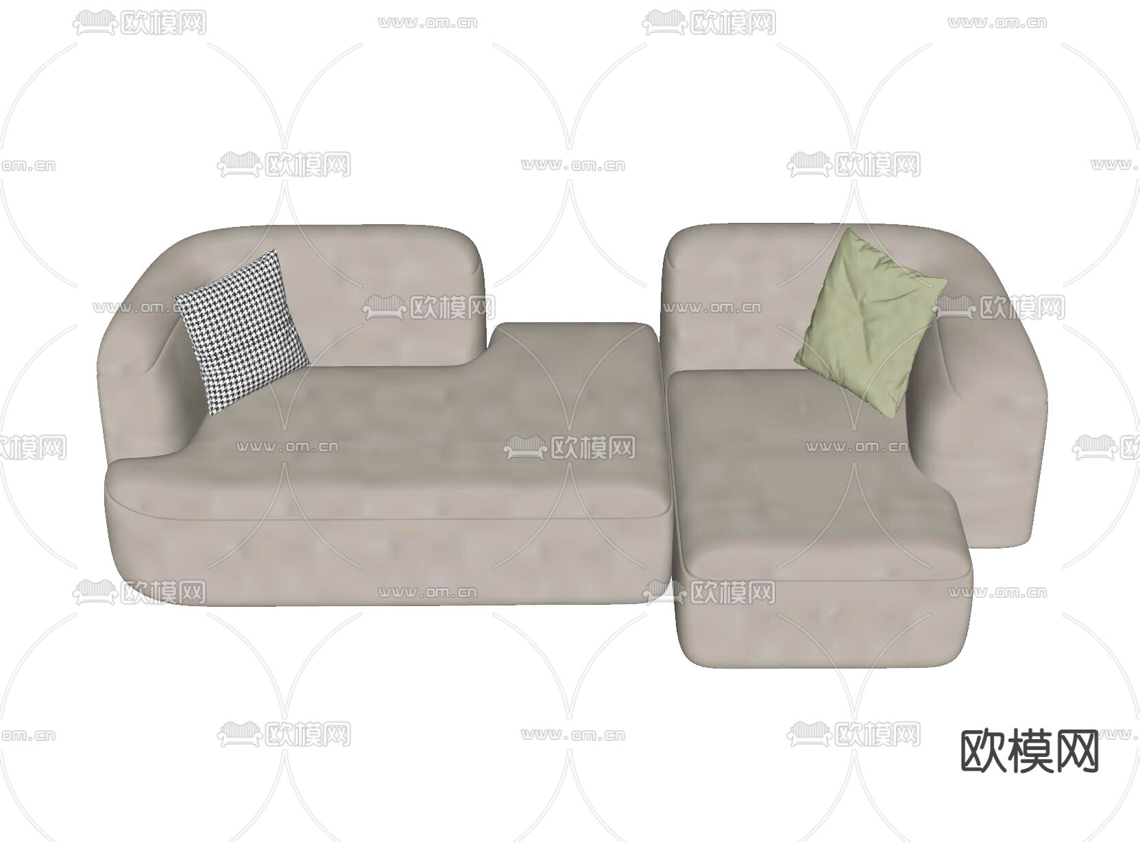 侘寂风转角沙发su模型下载（渲染图2）