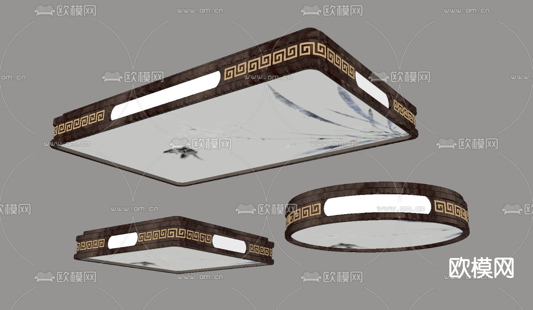 新中式吸顶灯su模型下载（渲染图2）
