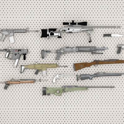  现代洞洞板枪械武器收纳墙su模型 