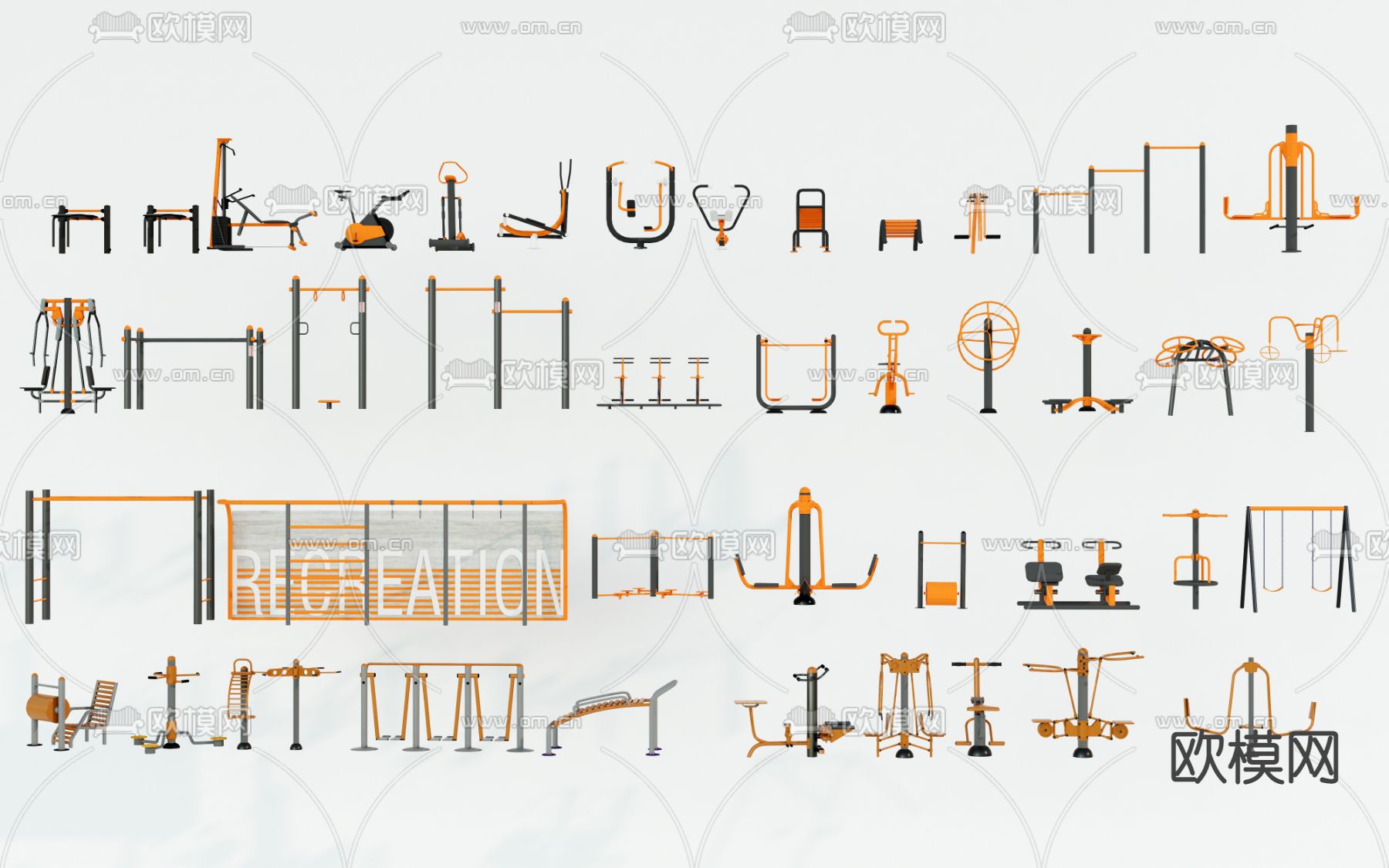 现代户外健身器材组合su模型下载（渲染图1）