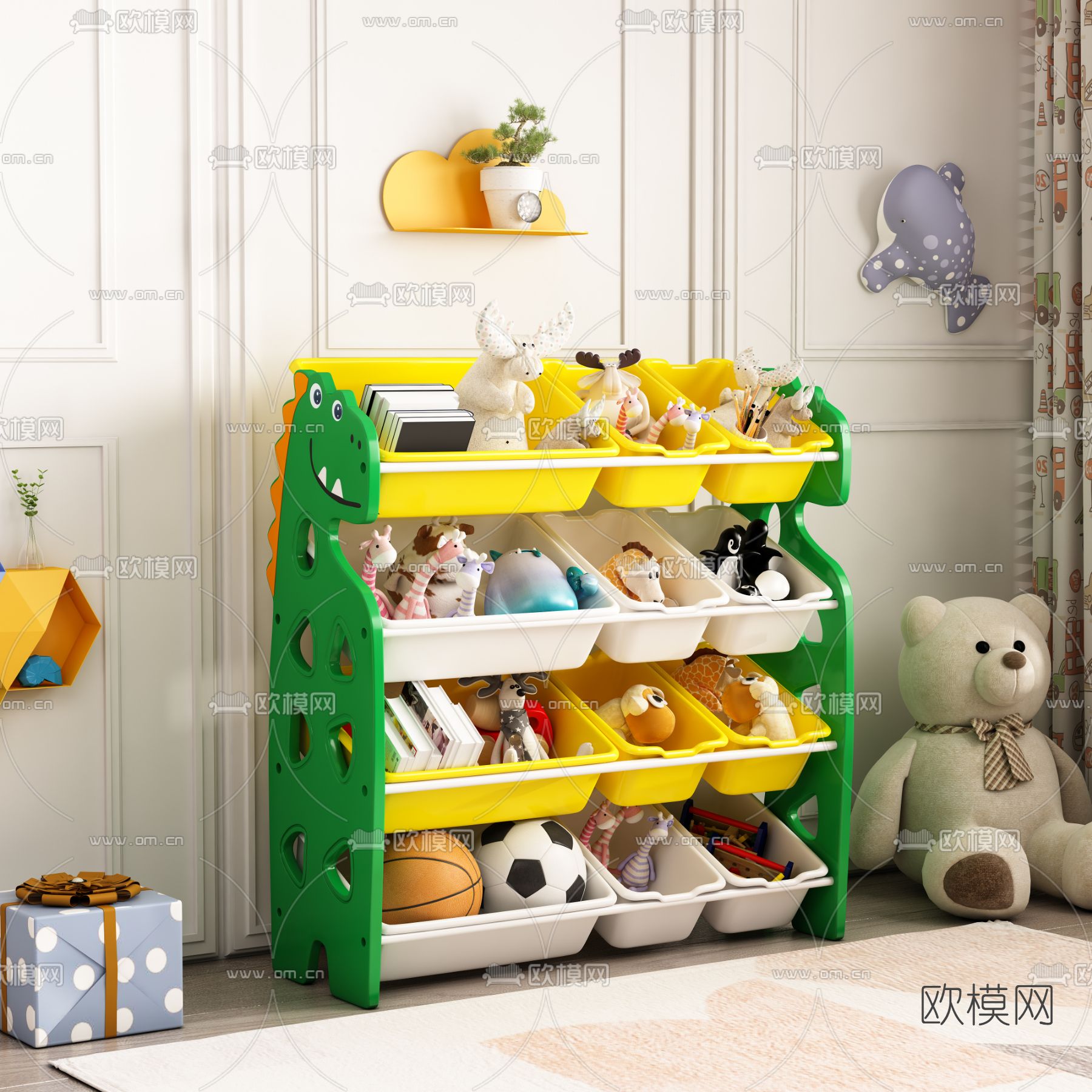 现代儿童玩具收纳箱3d模型下载