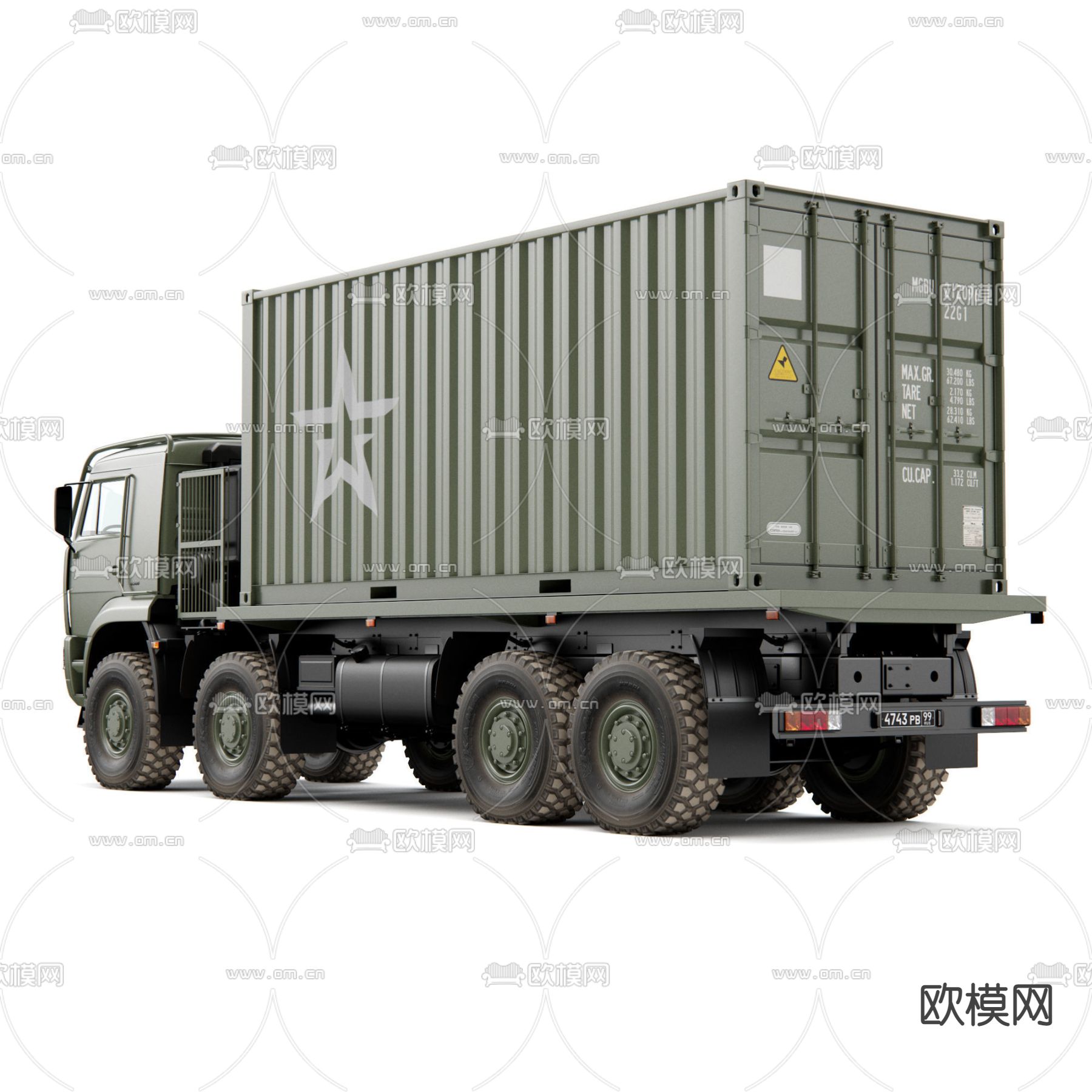 现代卡玛斯重型越野卡车军车3d模型下载（渲染图2）