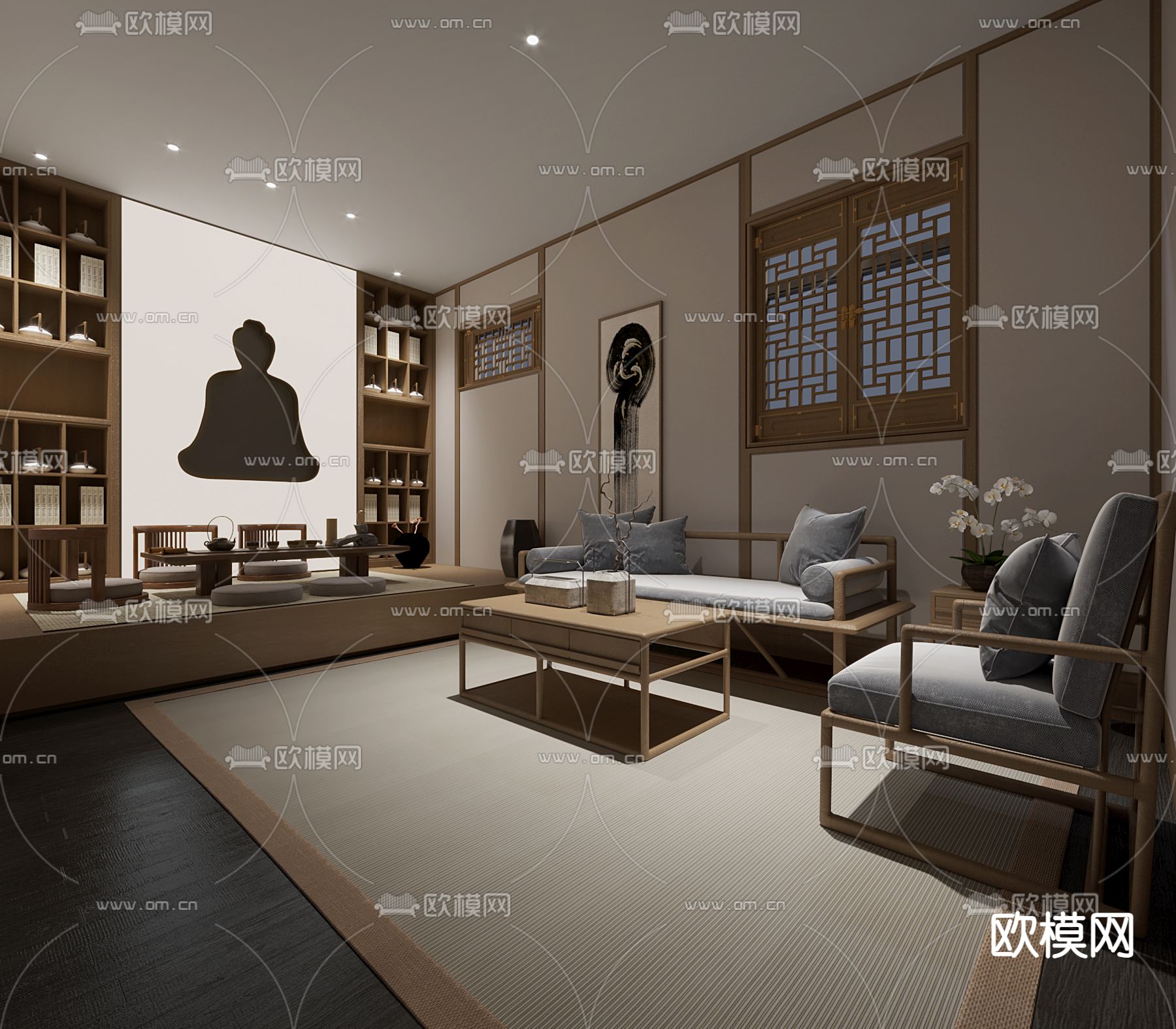 新中式茶楼3d模型下载（渲染图1）