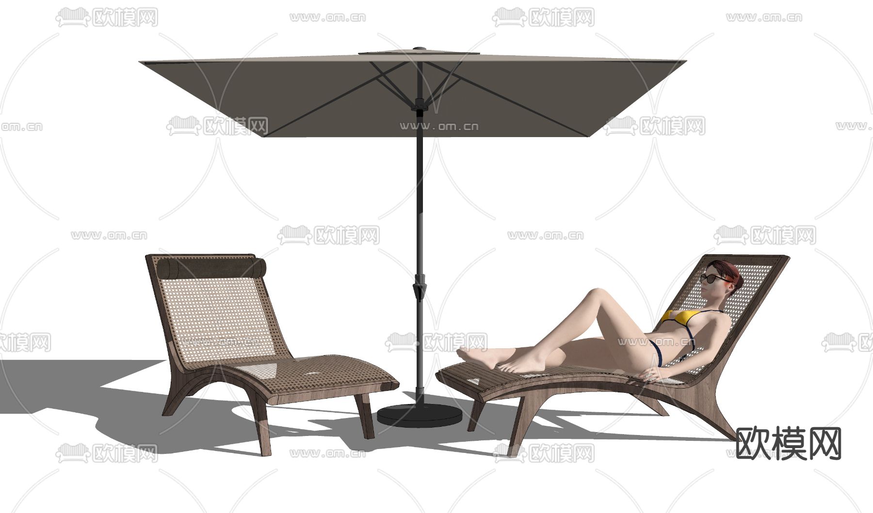 侘寂风藤编躺椅su模型下载（渲染图2）