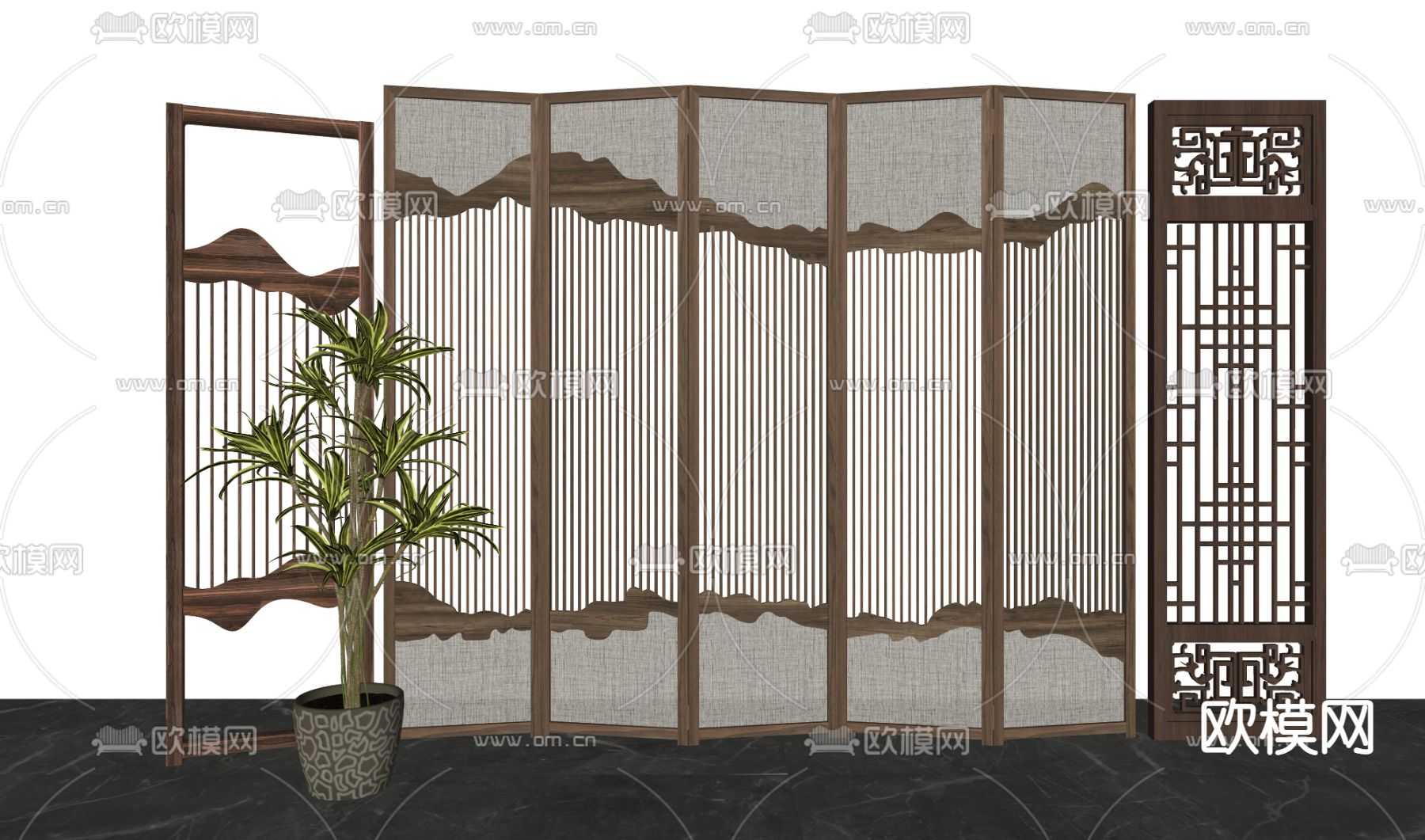 新中式屏风隔断su模型下载