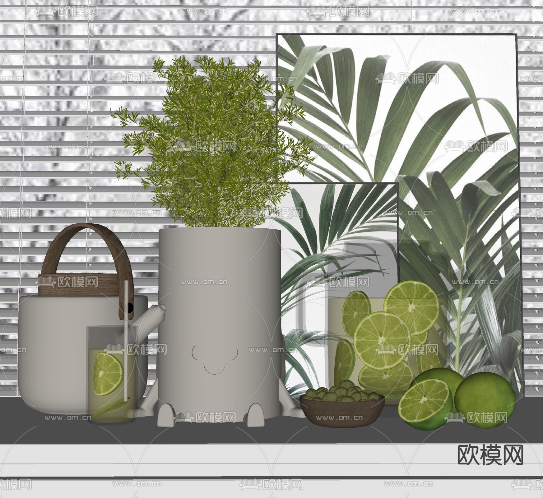 现代柠檬茶水杯su模型下载（渲染图2）