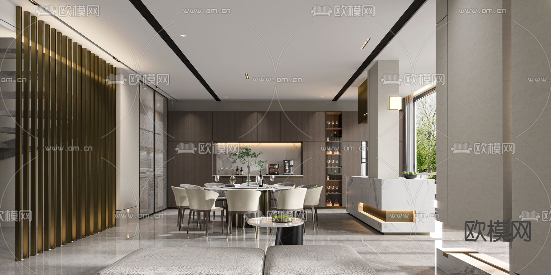 现代客餐厅3d模型下载_ID12107486_3dmax免费模型-欧模网