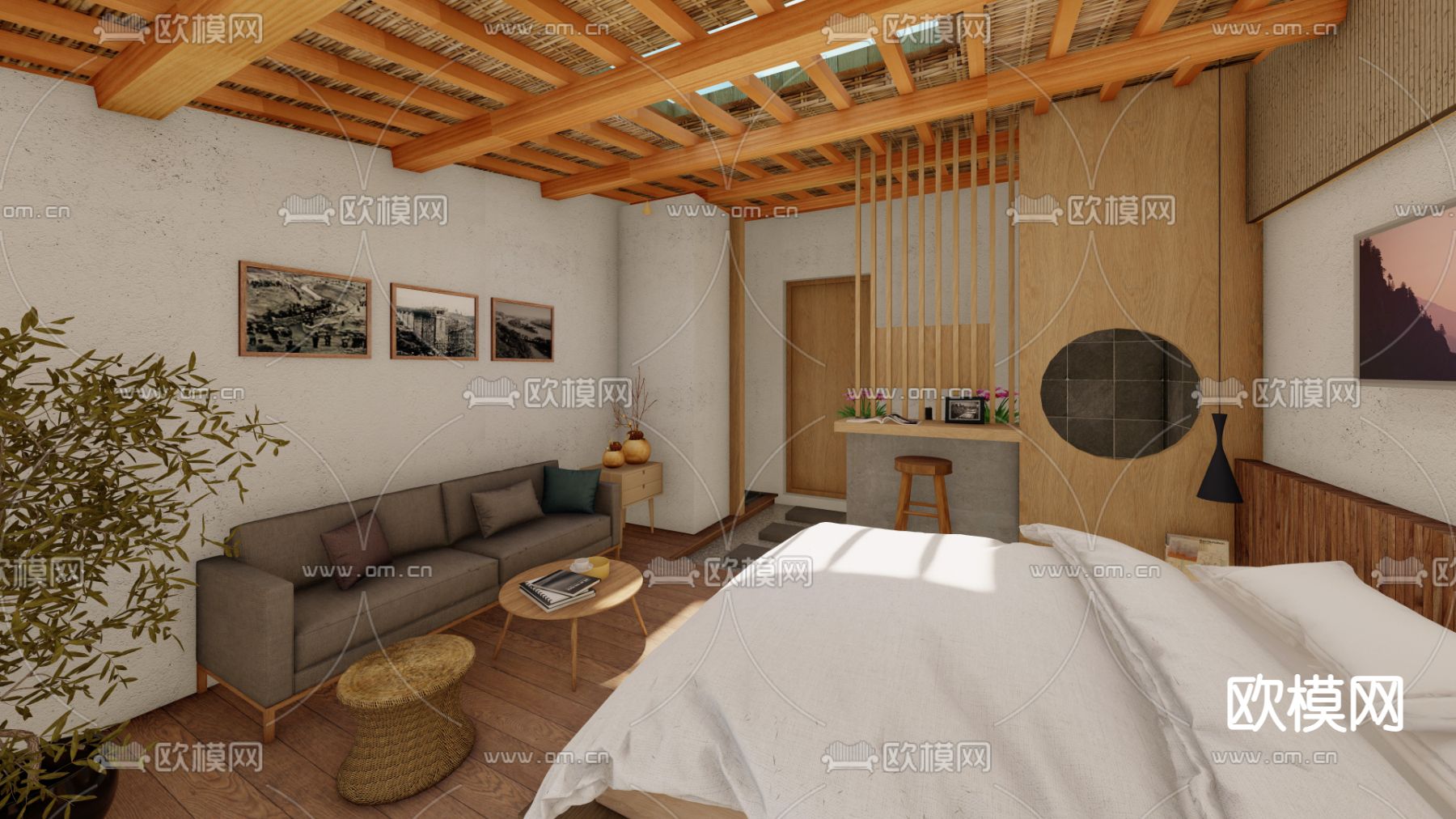 自然风民宿客房su模型下载（渲染图3）