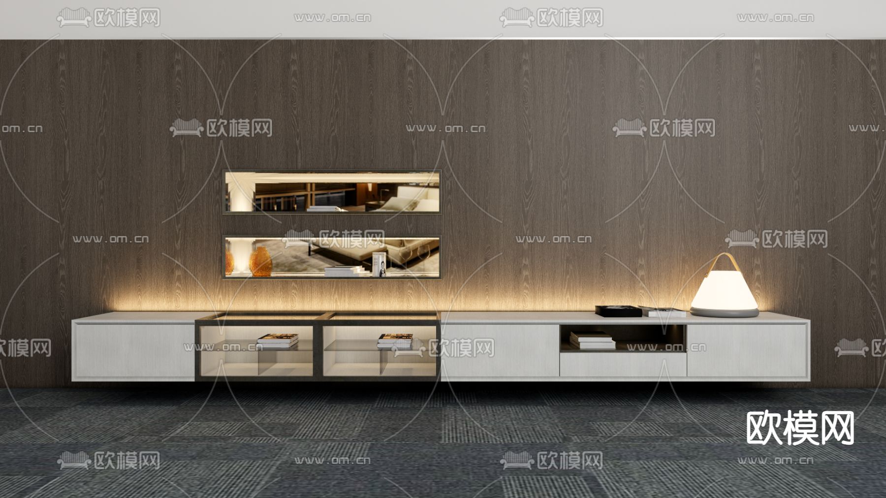 Minotti 白色电视柜su模型下载（渲染图1）