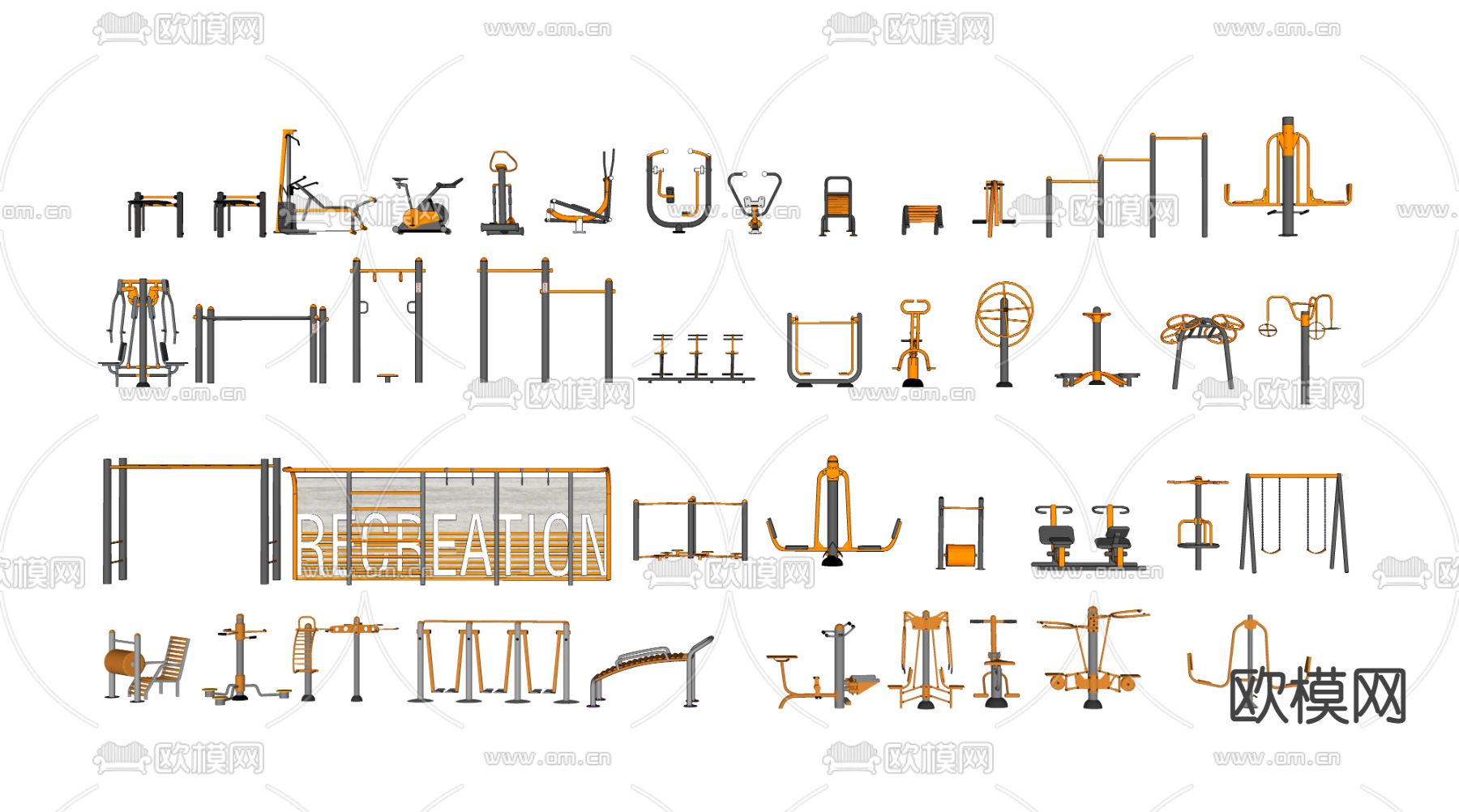 现代户外健身器材组合su模型下载（渲染图2）