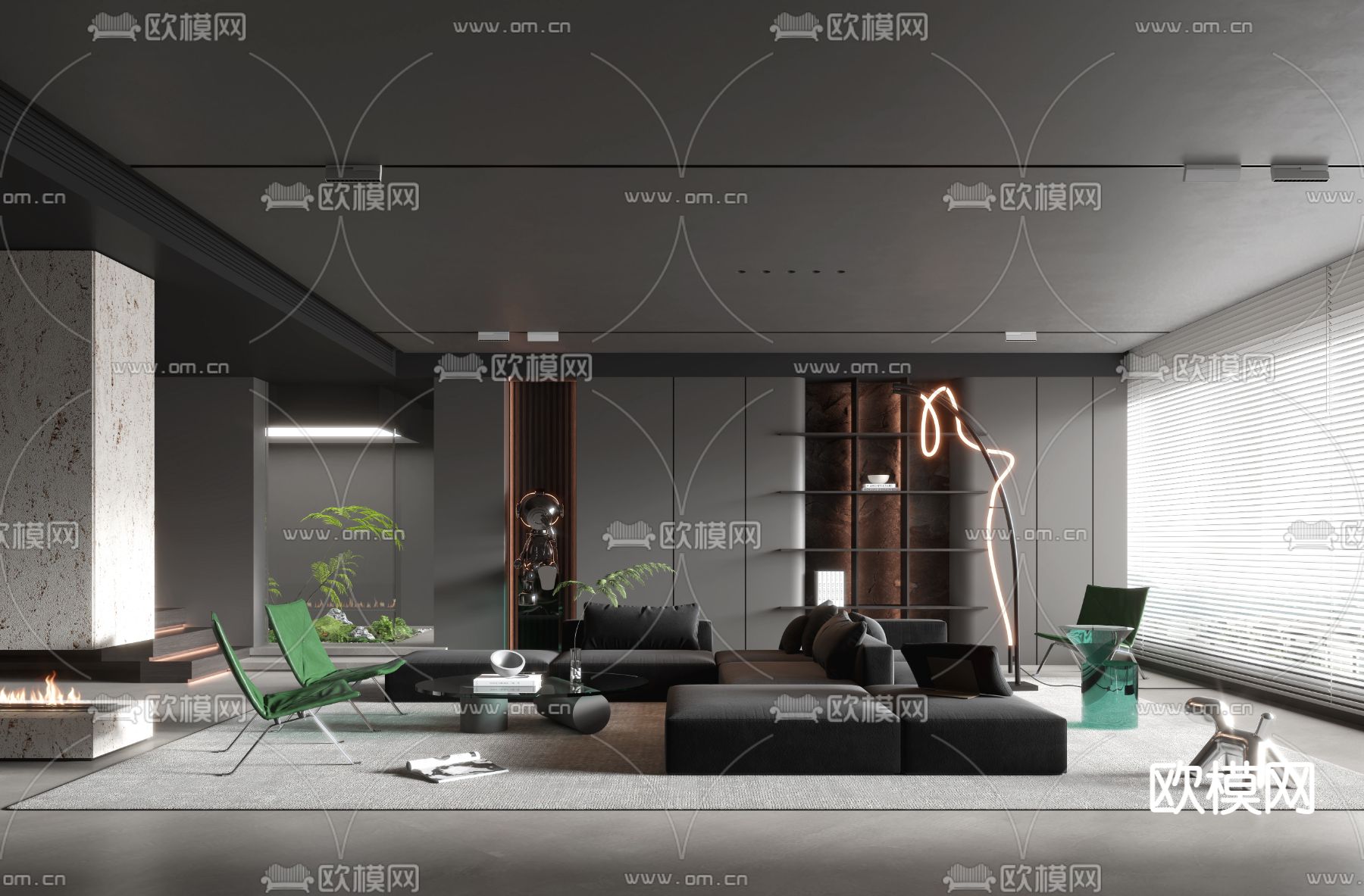 现代暗黑风客厅su模型