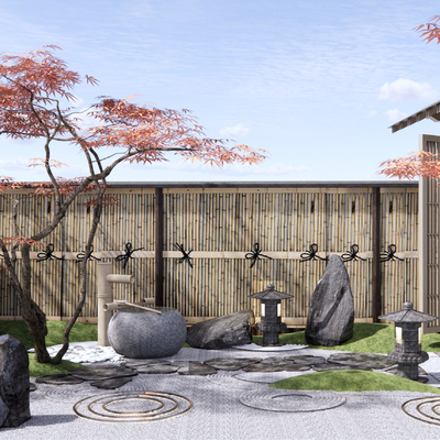  日式枯山水庭院景观su模型 