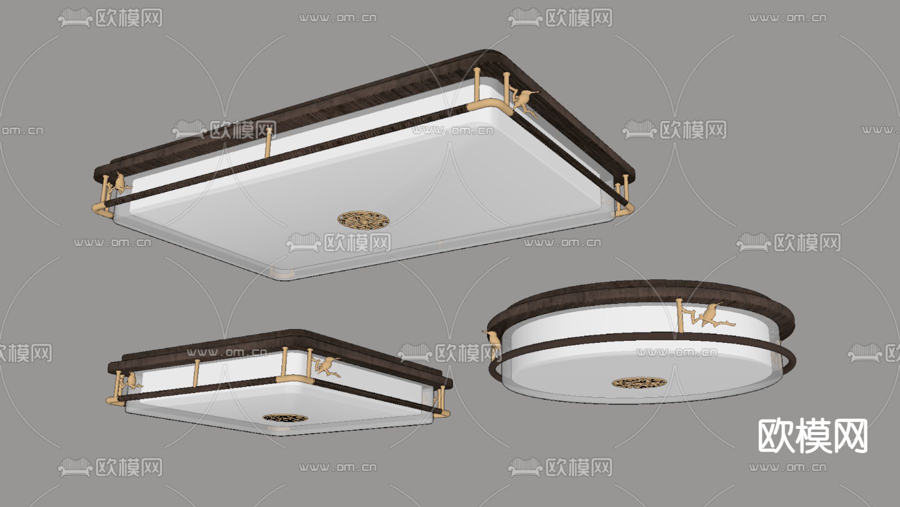 新中式吸顶灯su模型下载（渲染图2）