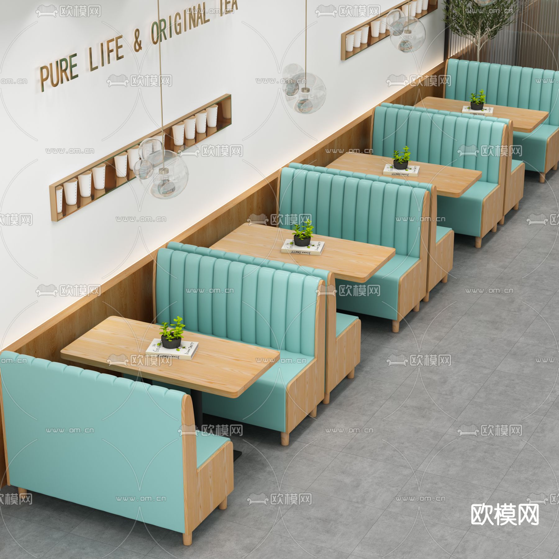 北欧简约奶茶店卡座餐桌椅3d模型