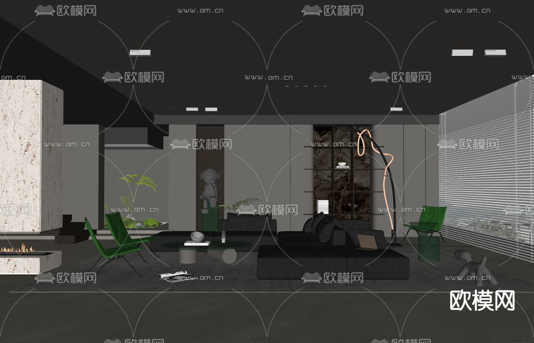 现代暗黑风客厅su模型