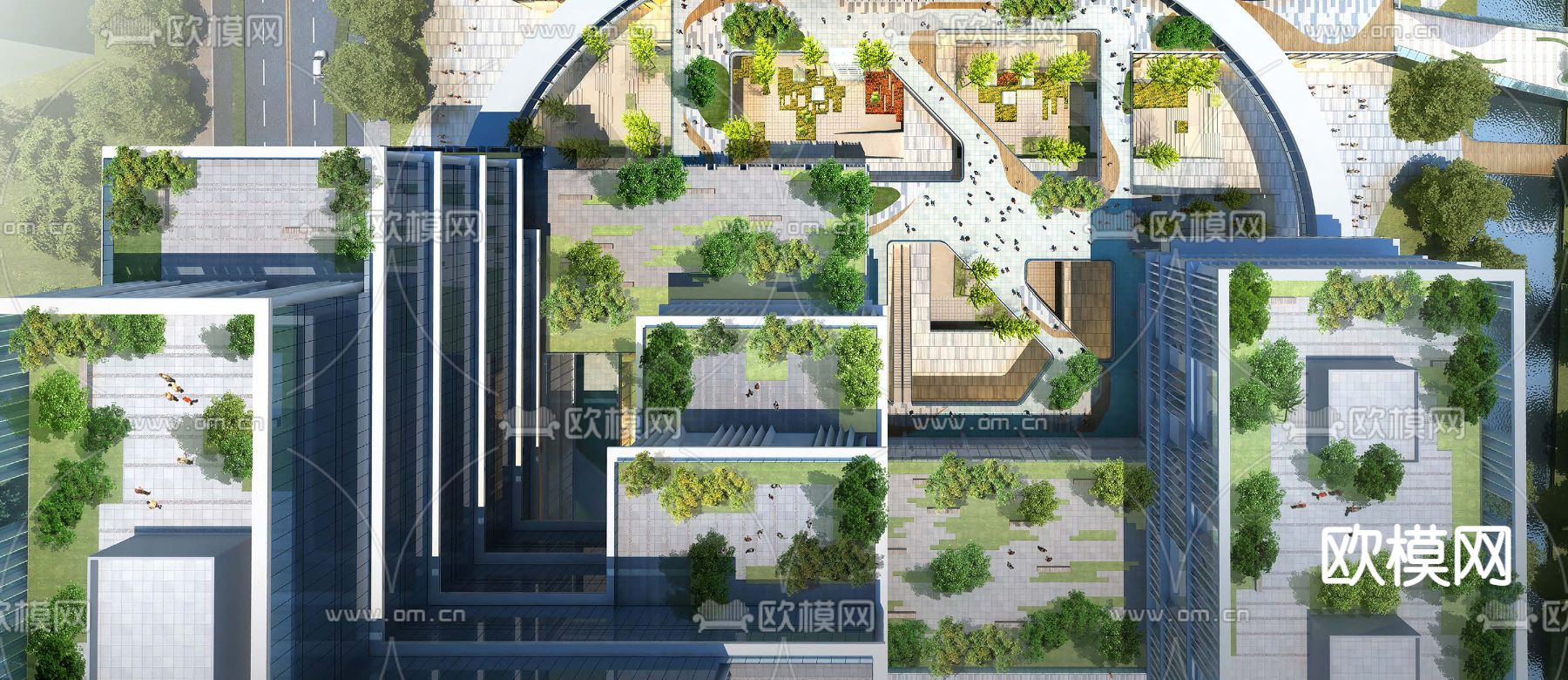 现代集团办公楼外观su模型下载（渲染图2）