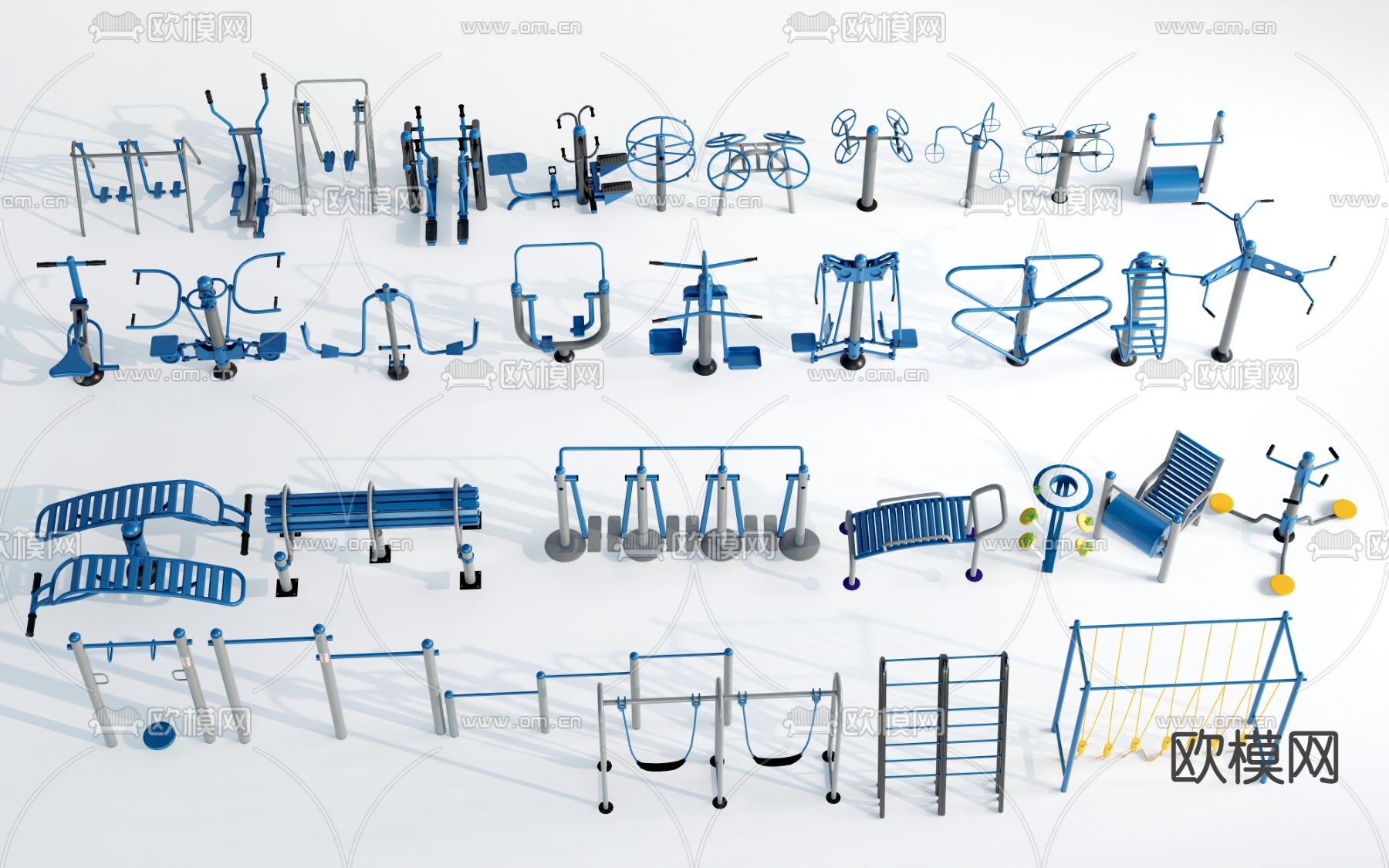 现代户外健身器材设施su模型下载（渲染图1）