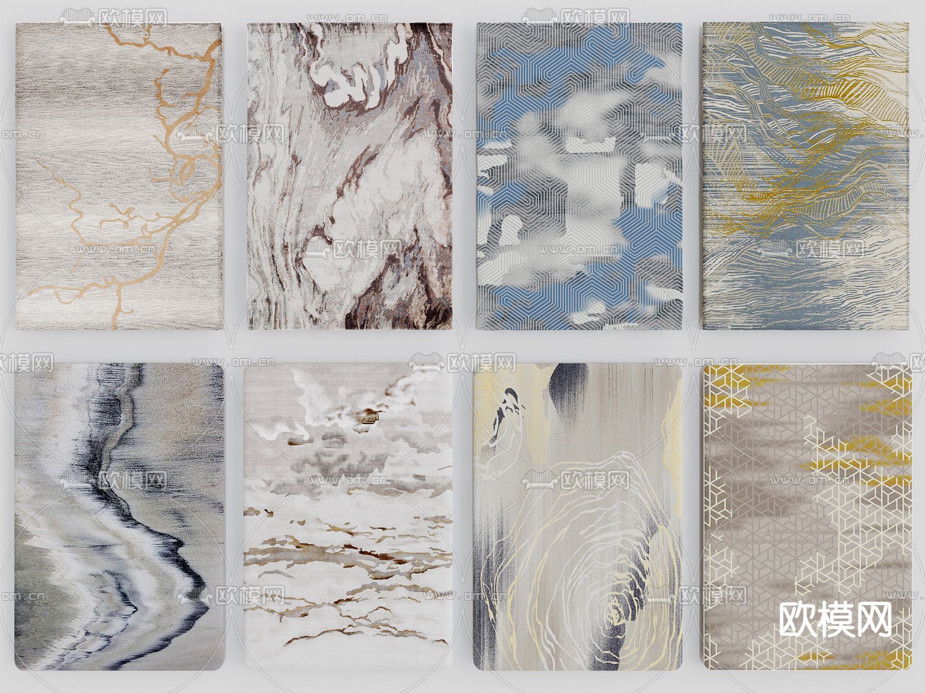 新中式抽象花纹地毯su模型下载（渲染图1）