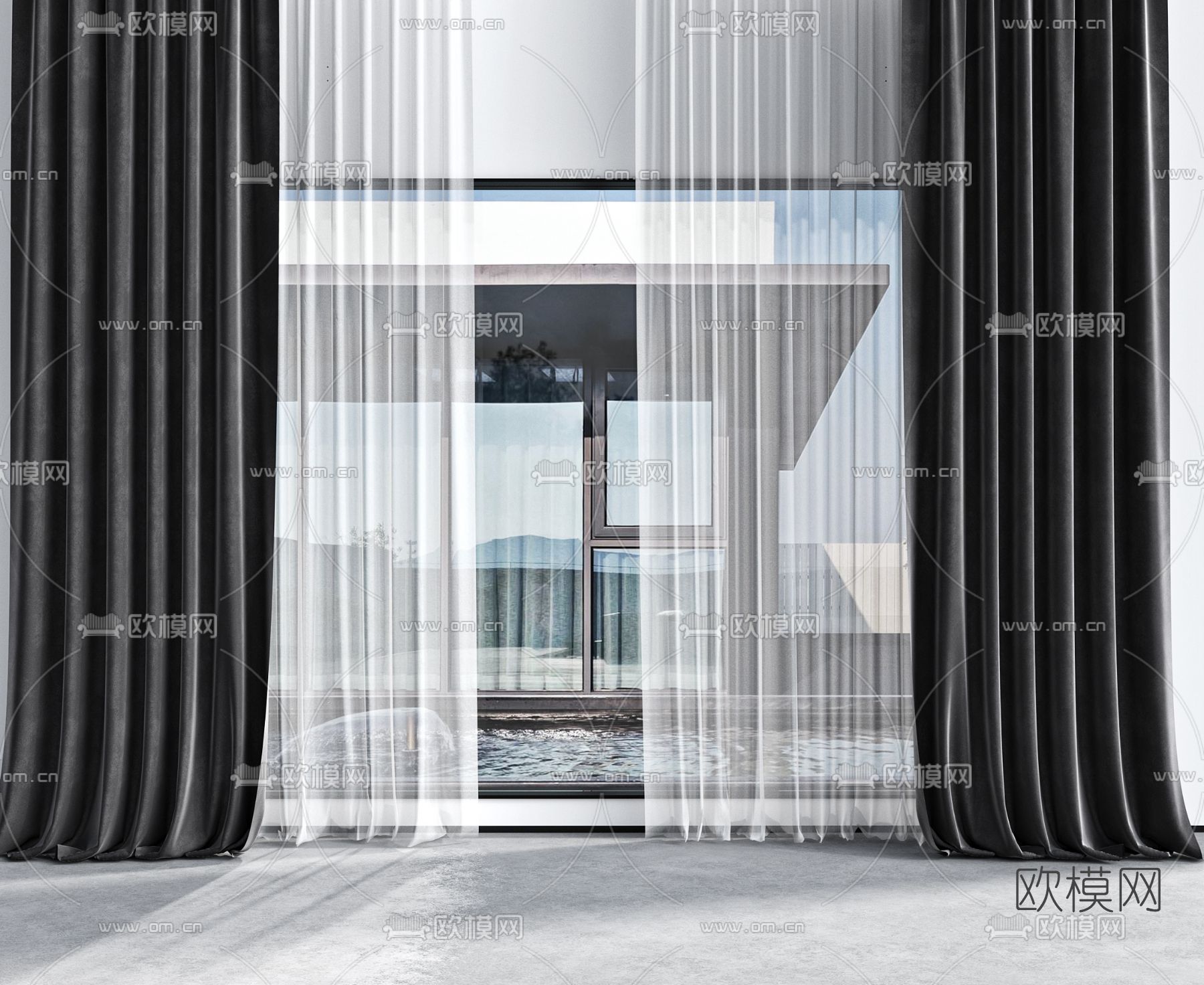 现代窗帘窗纱3d模型下载