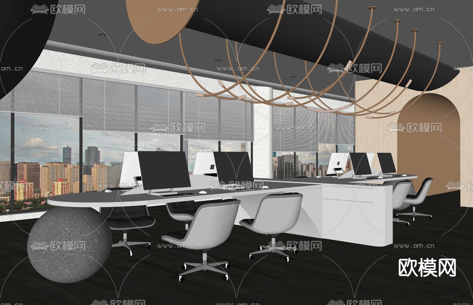 现代办公区su模型下载（渲染图2）