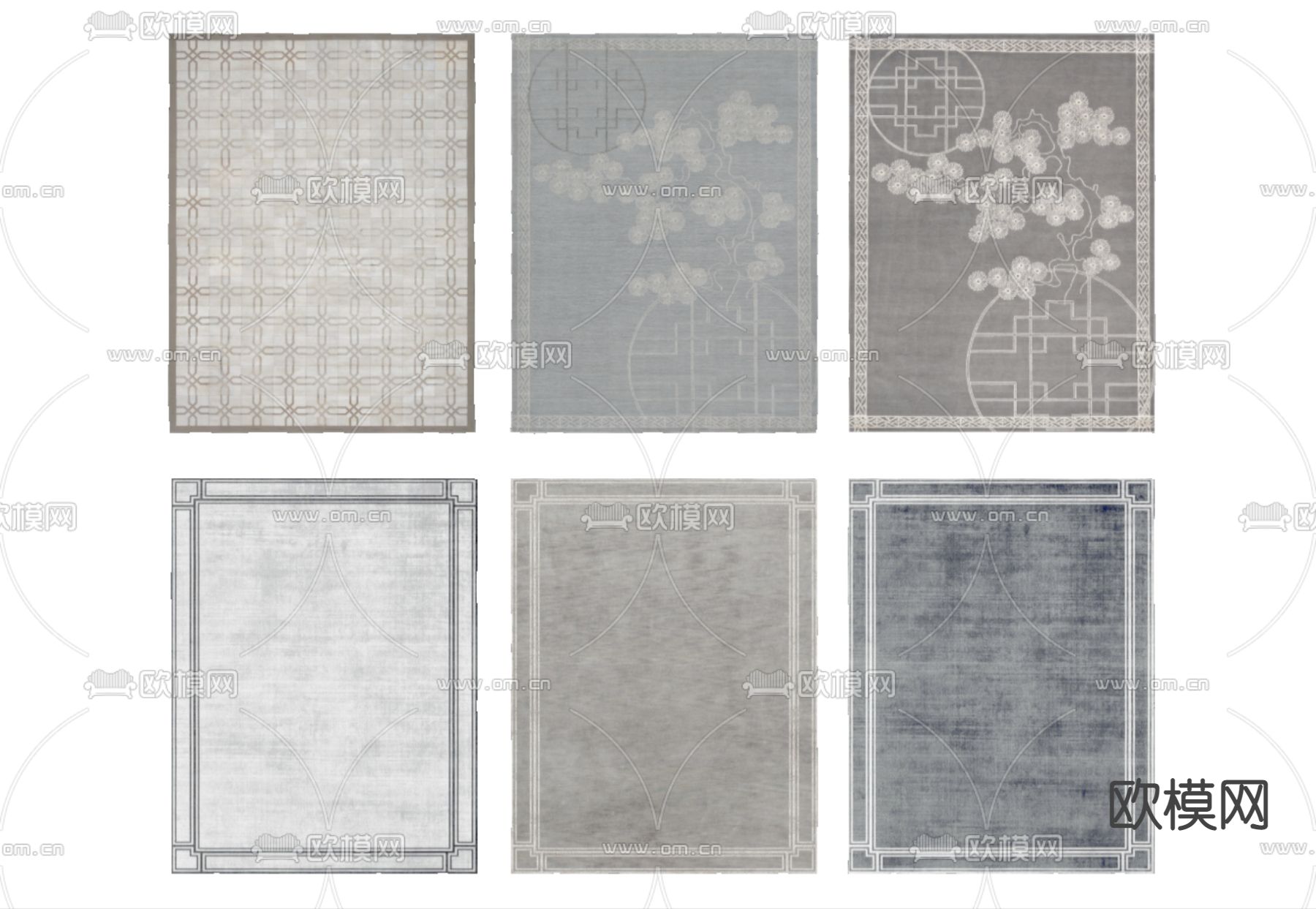 新中式花纹地毯su模型下载（渲染图2）