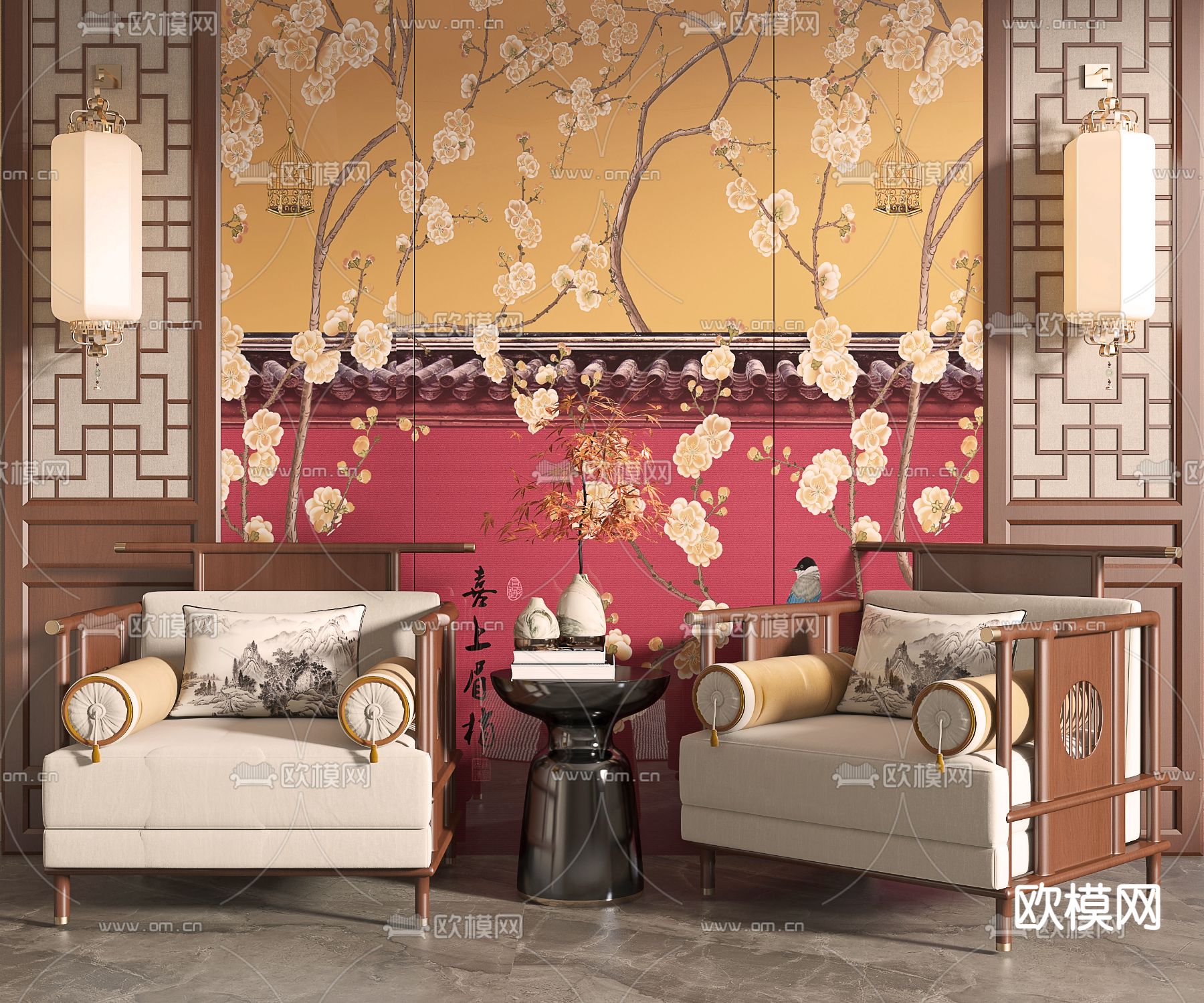 中式红木沙发3d模型下载