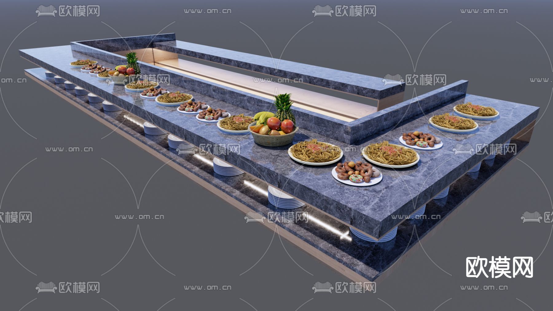 现代自助餐厅取餐区su模型下载_ID12104797_sketchup模型下载-欧模网