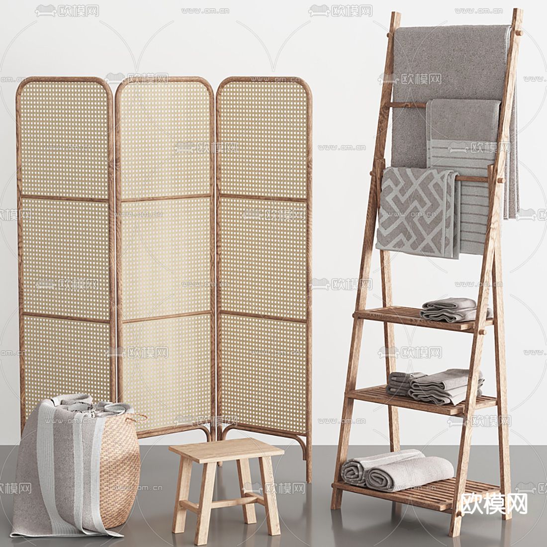 侘寂风浴巾屏风毛巾架3d模型下载（渲染图3）