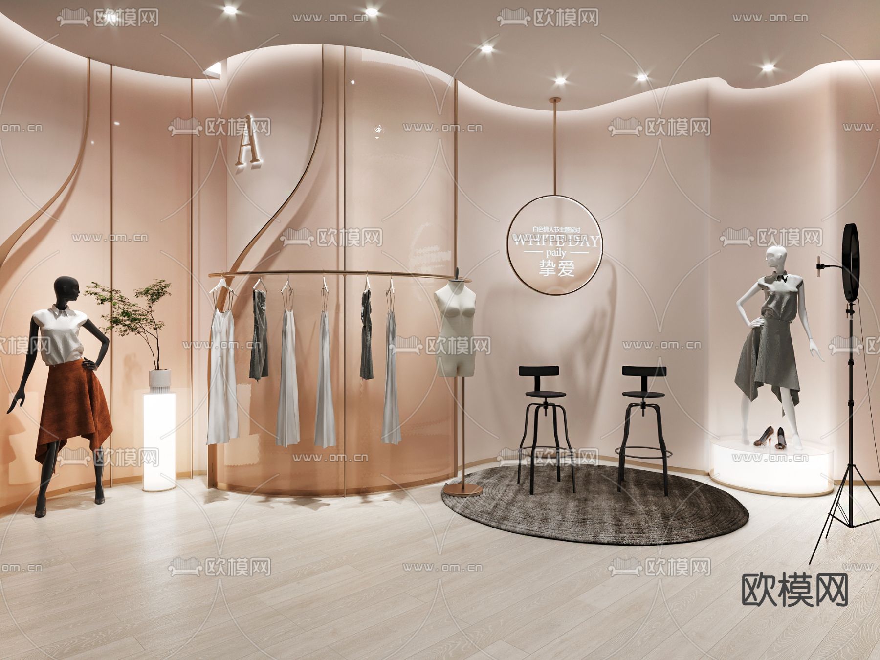 现代服装直播间3d模型下载