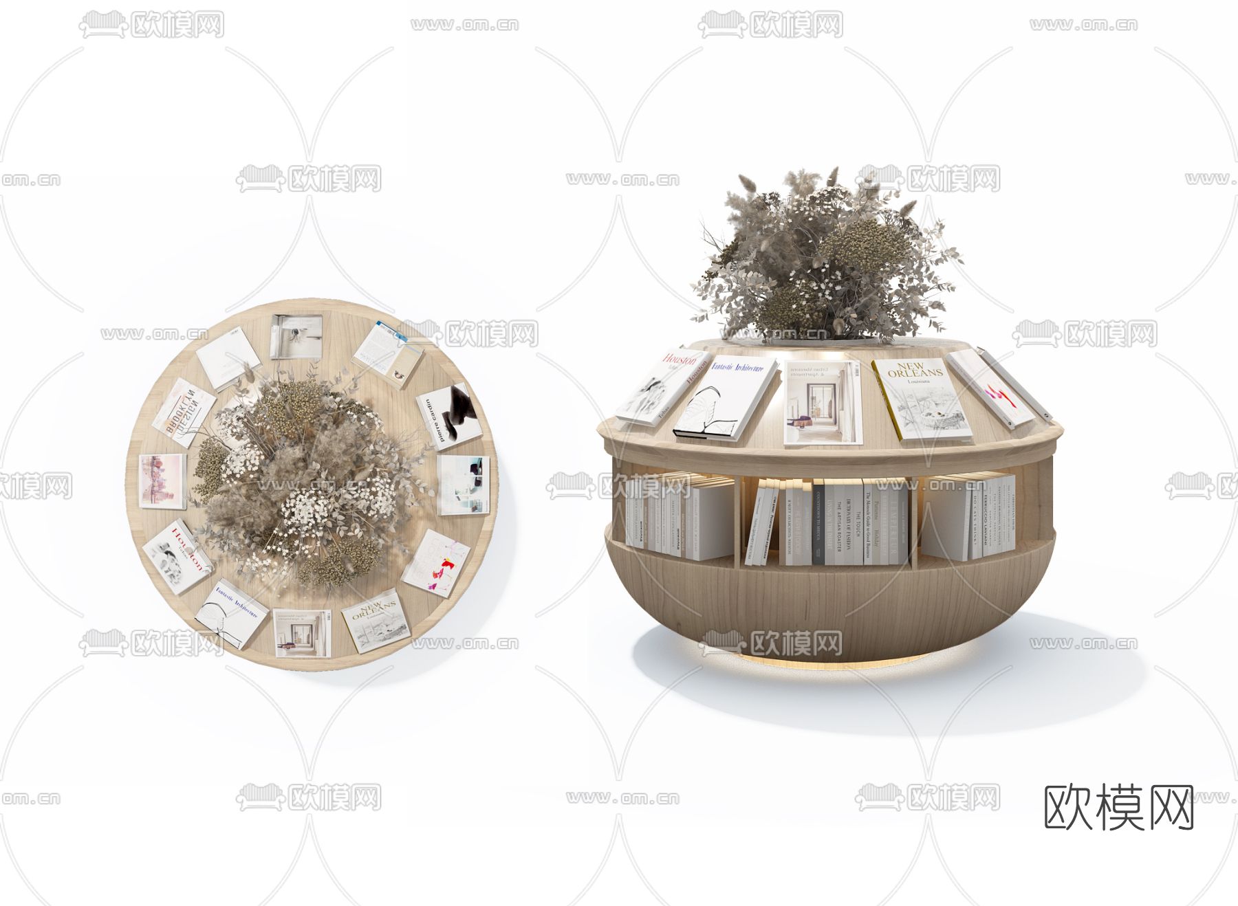 现代圆形书籍展示柜3d模型下载