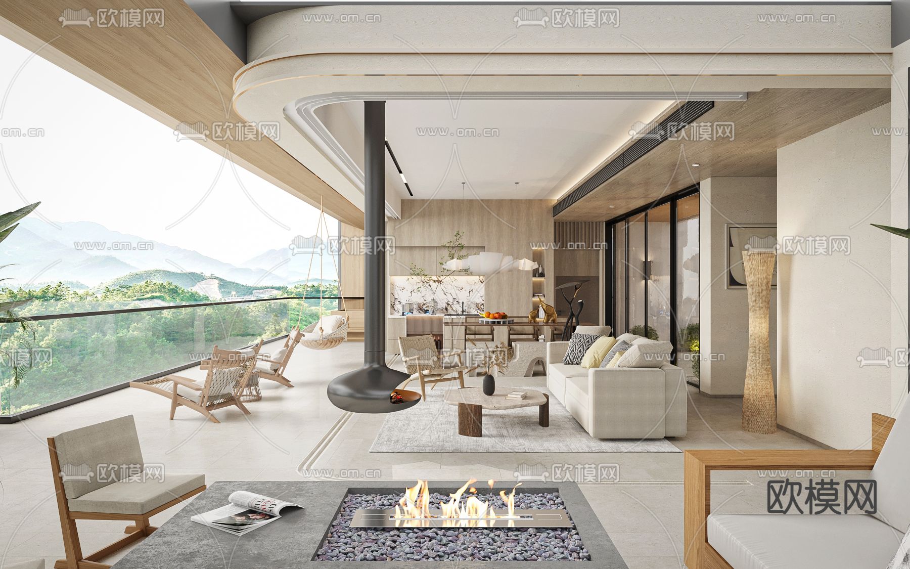 侘寂酒店客房3d模型下载（渲染图2）