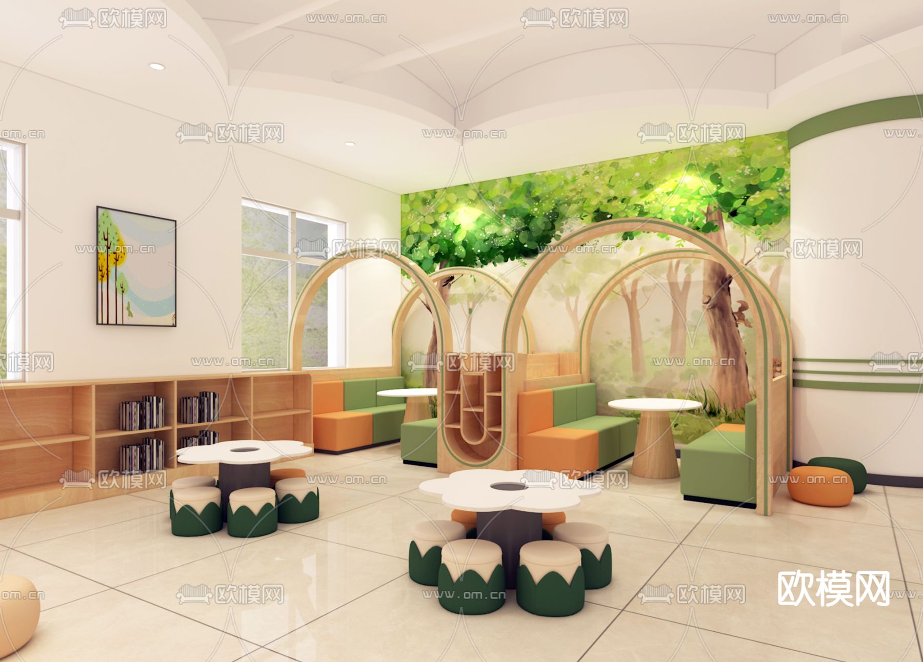 现代儿童阅览室免费3d模型下载（渲染图3）