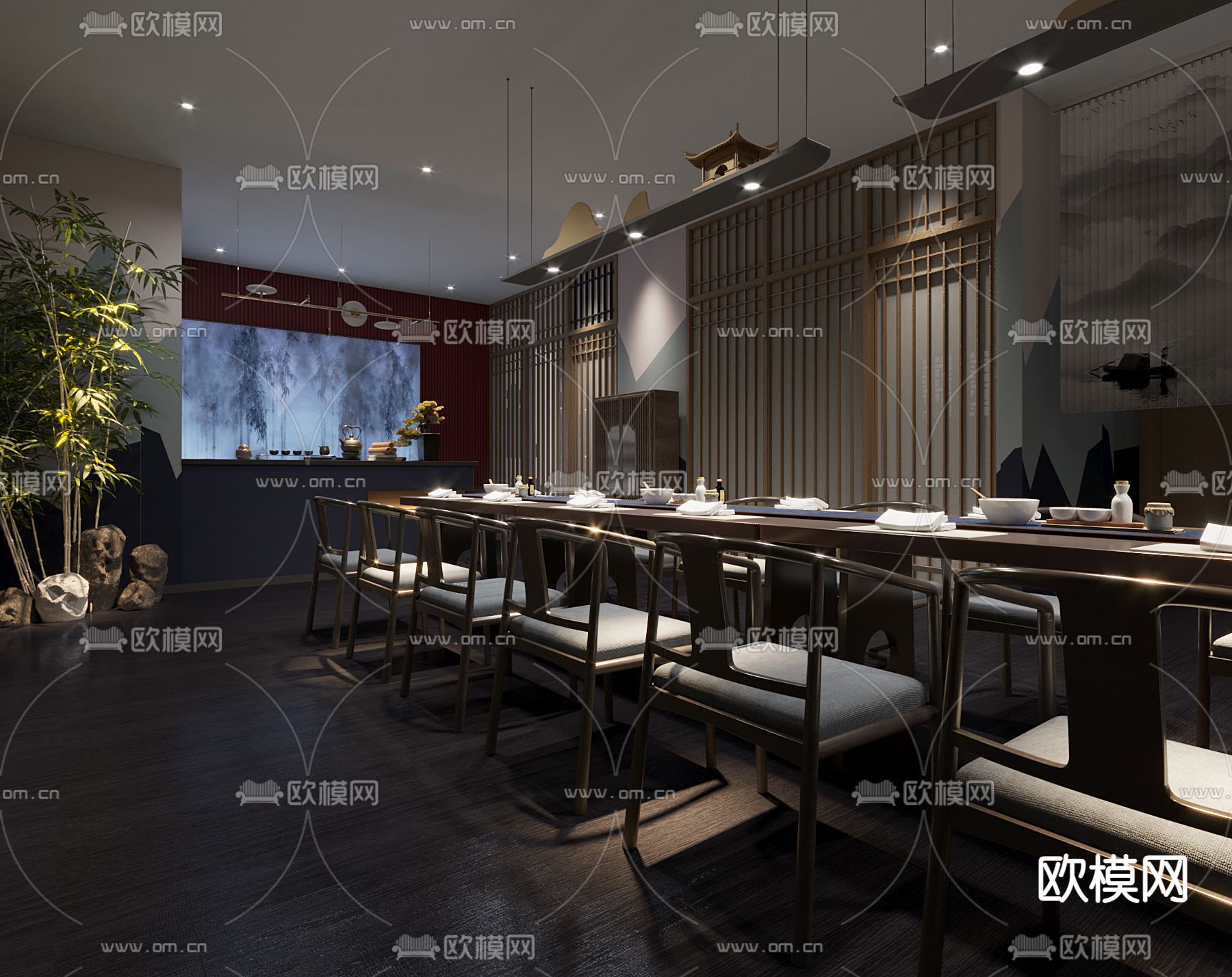 新中式茶楼3d模型下载（渲染图5）