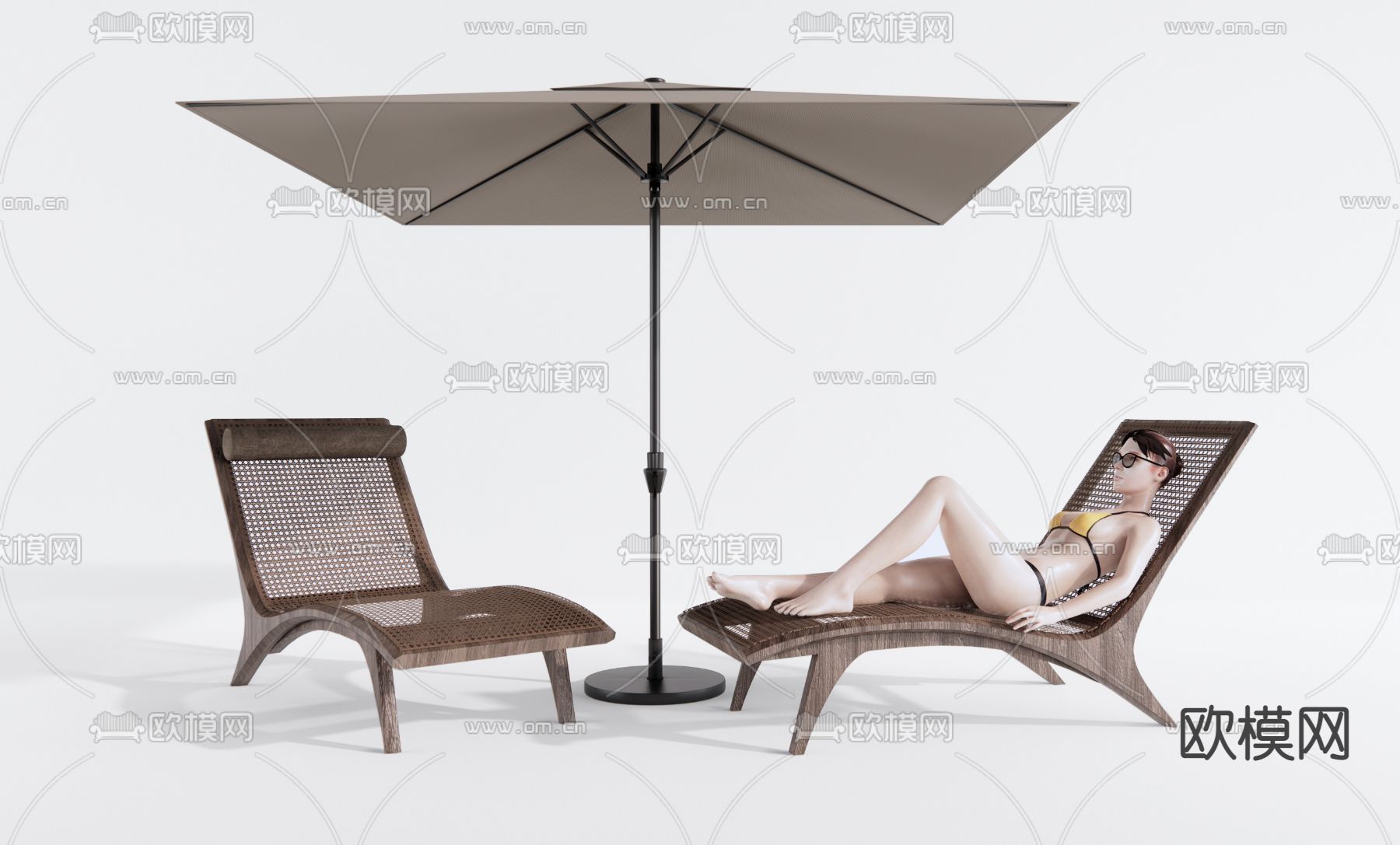 侘寂风藤编躺椅su模型下载（渲染图1）