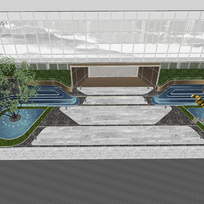  现代售楼处鸟瞰su模型 