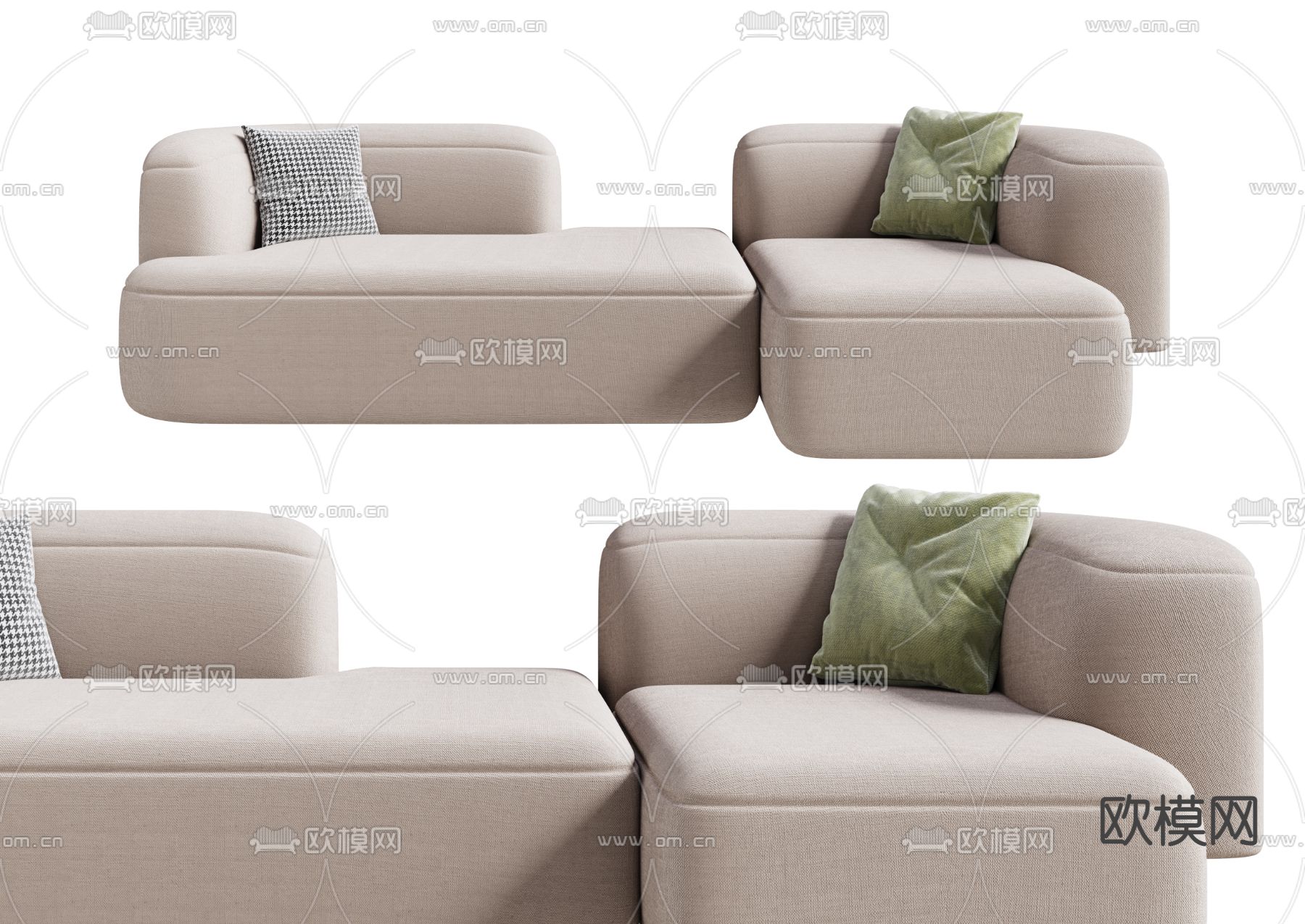 侘寂风转角沙发su模型下载（渲染图1）