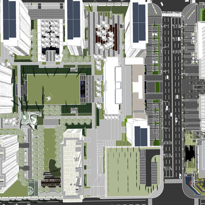  现代小区鸟瞰su模型 