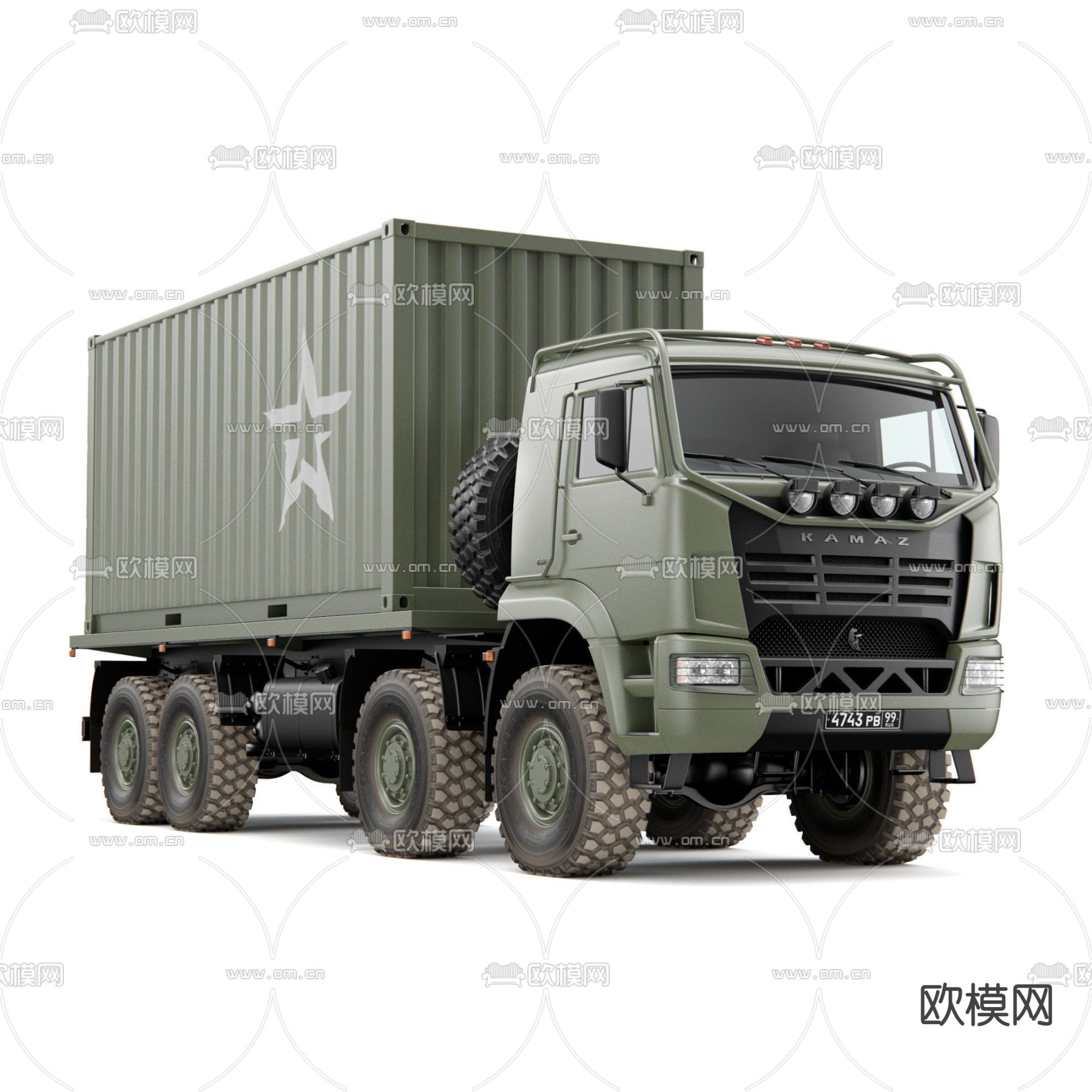 现代卡玛斯重型越野卡车军车3d模型下载（渲染图1）