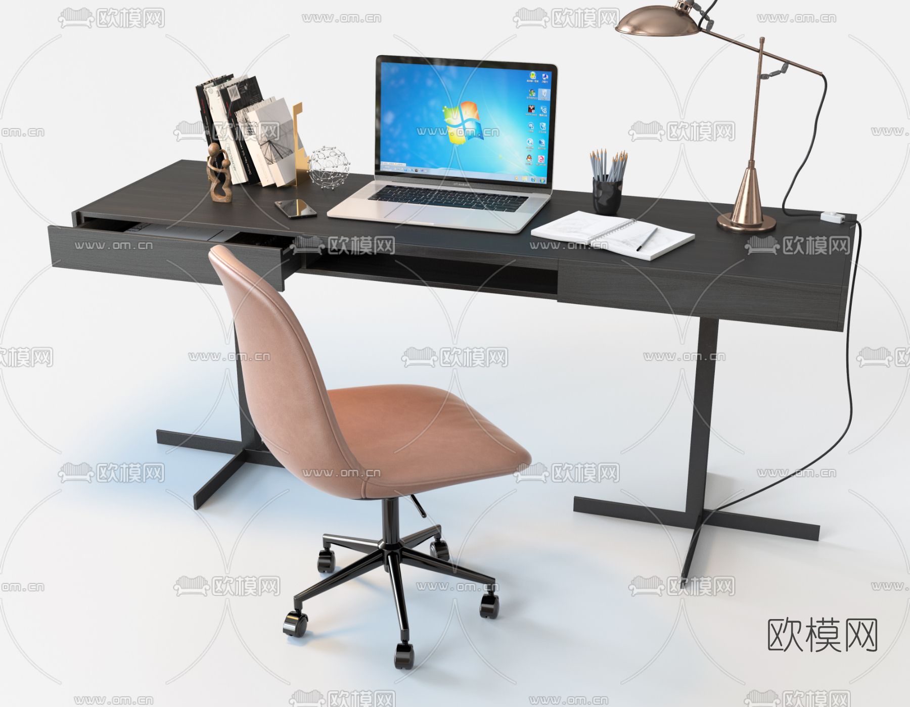 现代书桌椅3d模型下载_ID12107576_3dmax免费模型-欧模网