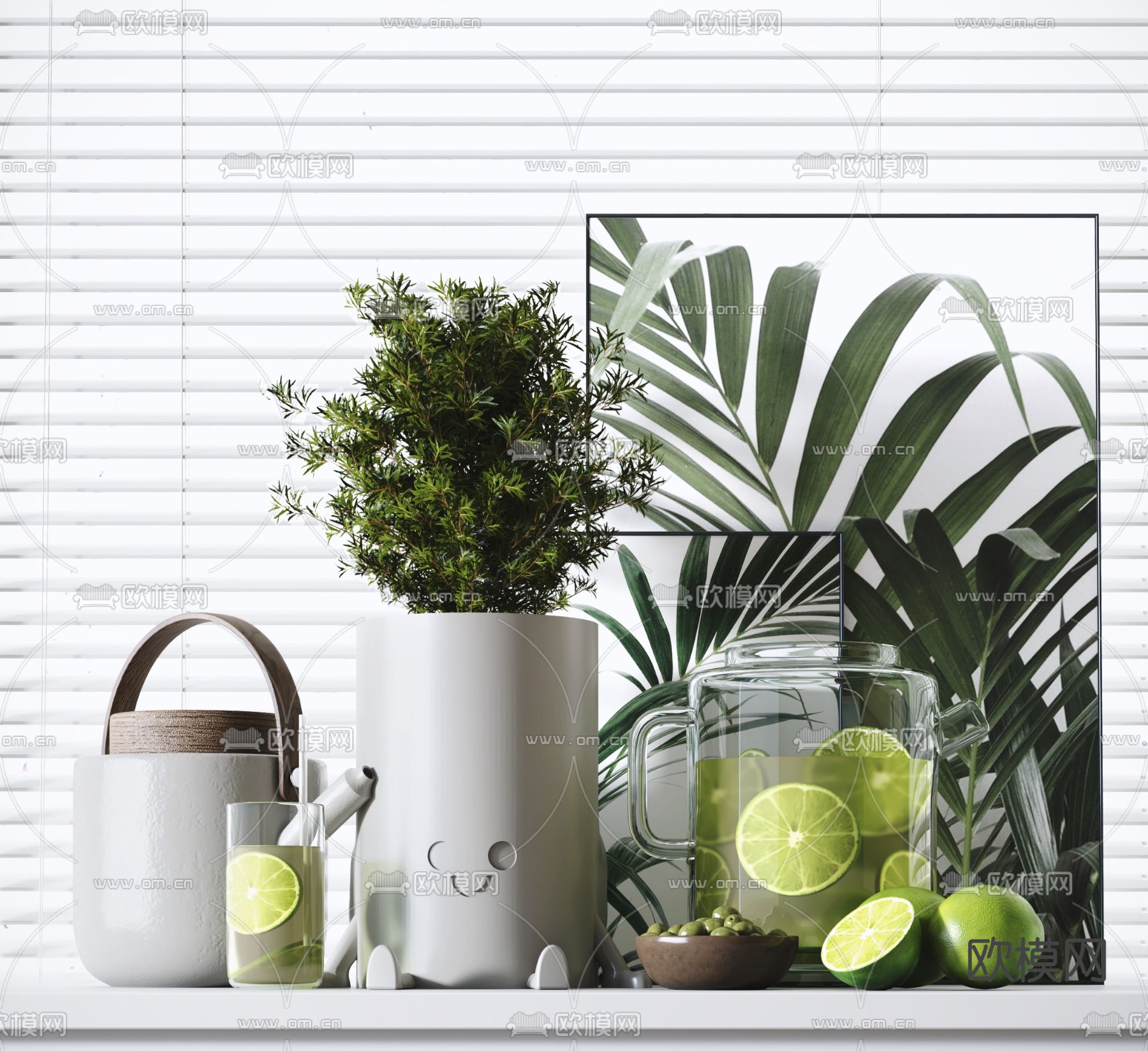 现代柠檬茶水杯su模型下载（渲染图1）