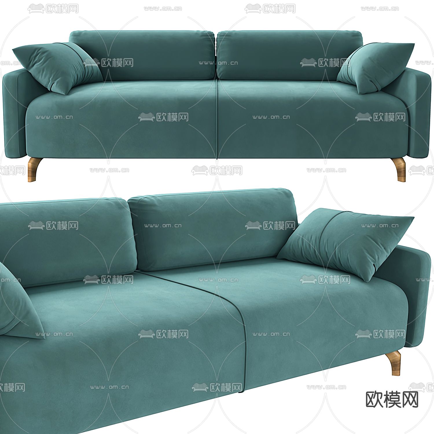 现代绿色双人沙发3d模型下载（渲染图1）
