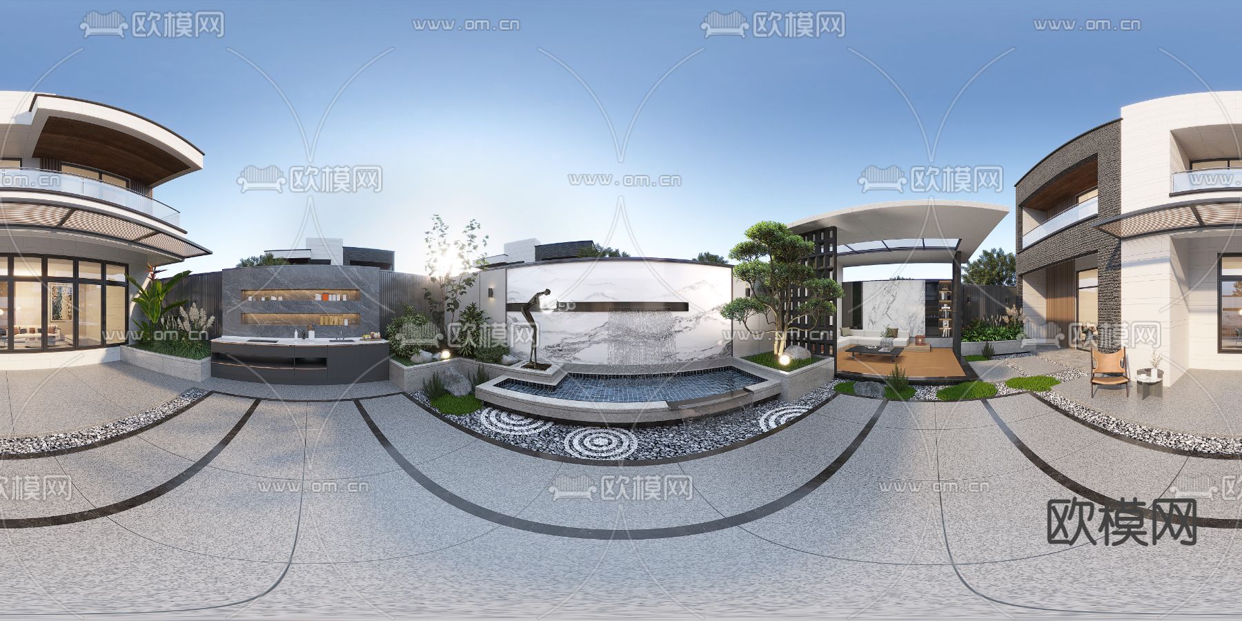 现代别墅庭院花园cr全景3d模型