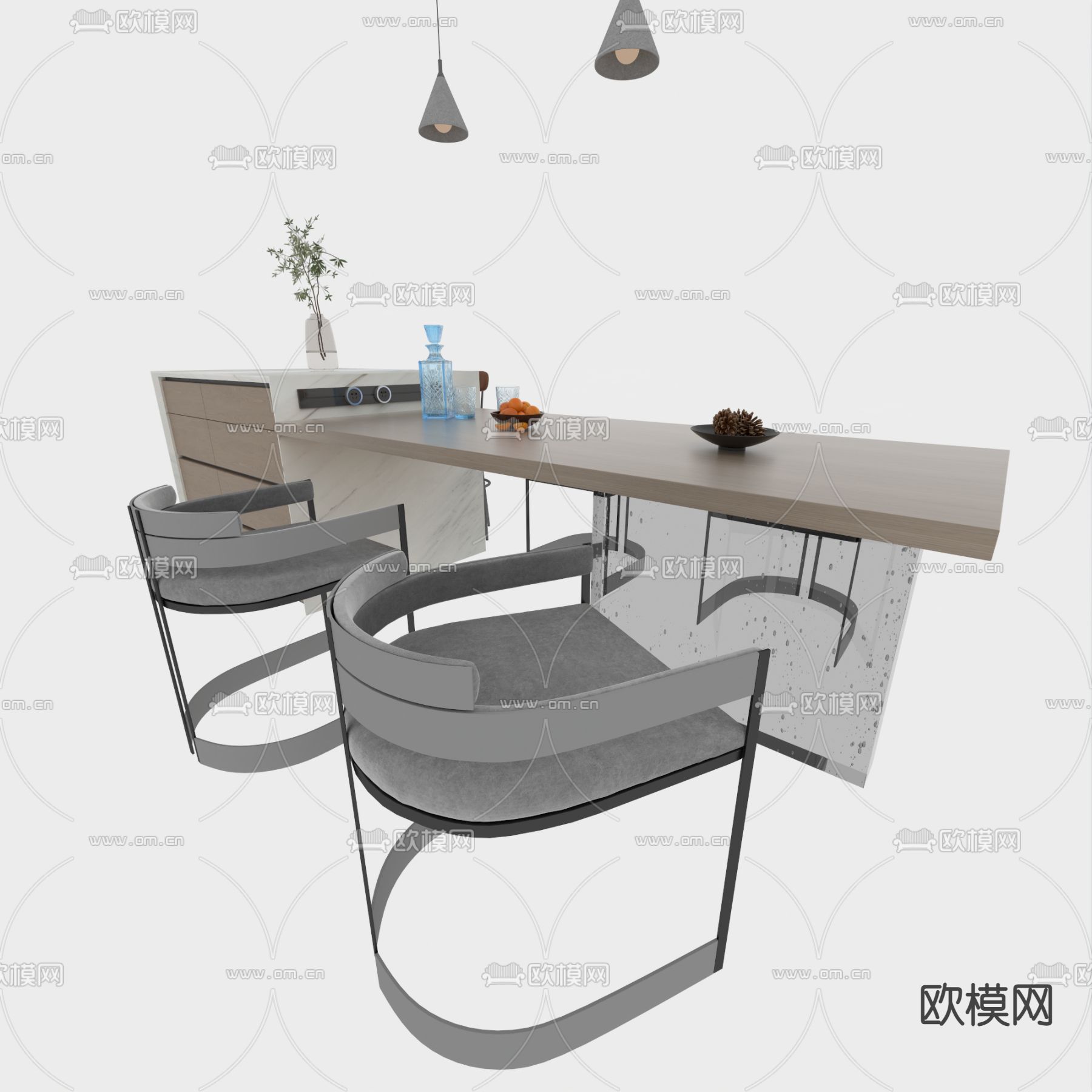 现代岛台餐桌椅免费3d模型下载