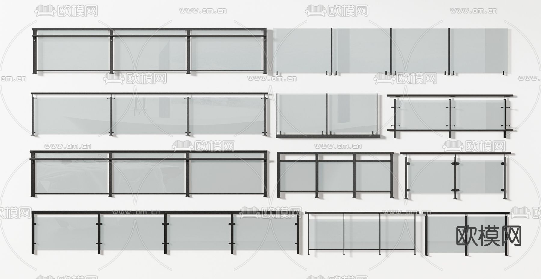 现代玻璃栏杆护栏围栏3d模型下载