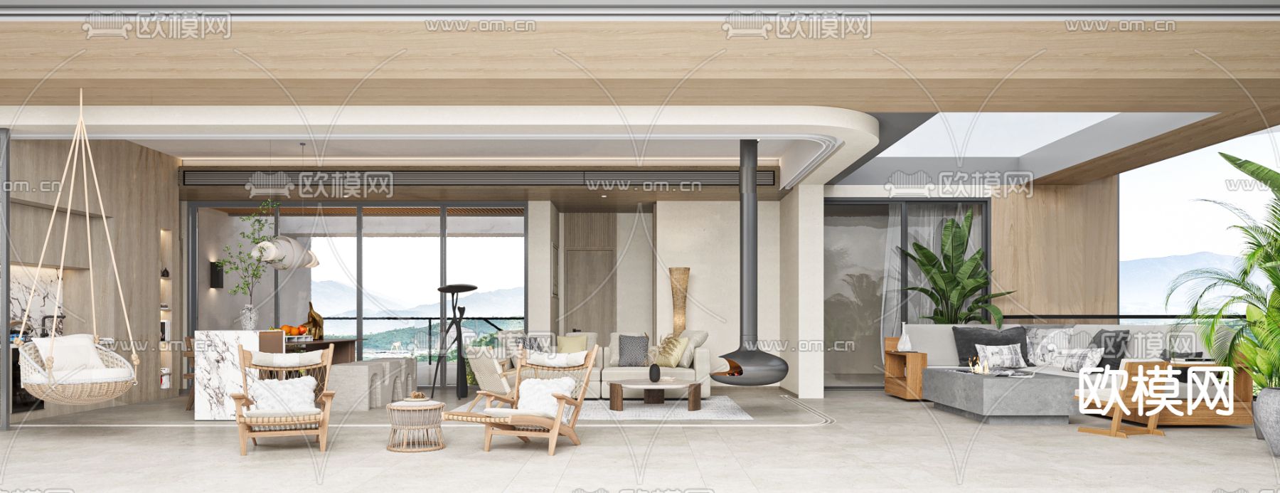 侘寂酒店客房3d模型下载（渲染图1）