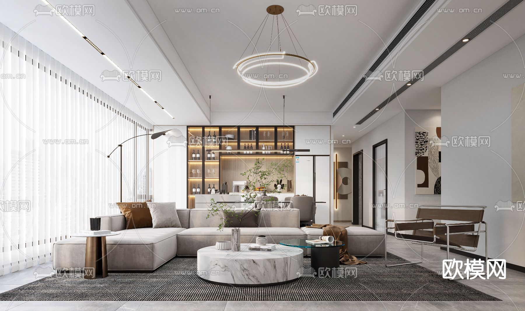 现代轻奢客餐厅3d模型下载（渲染图1）